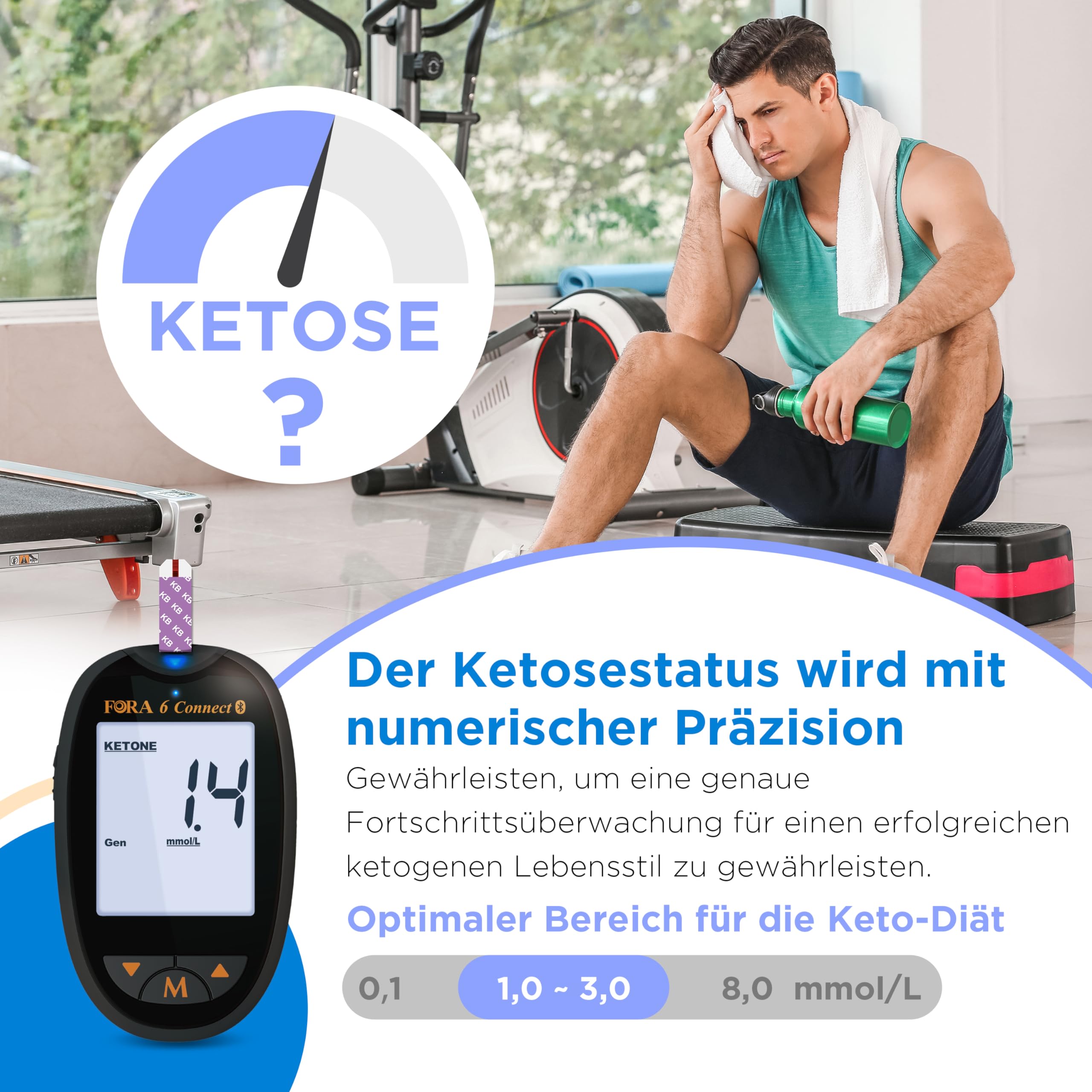 FORA 6 Connect-Multiparameter (mg/dl) und 10 Keton-Teststreifen. Mit Bluetooth und App.