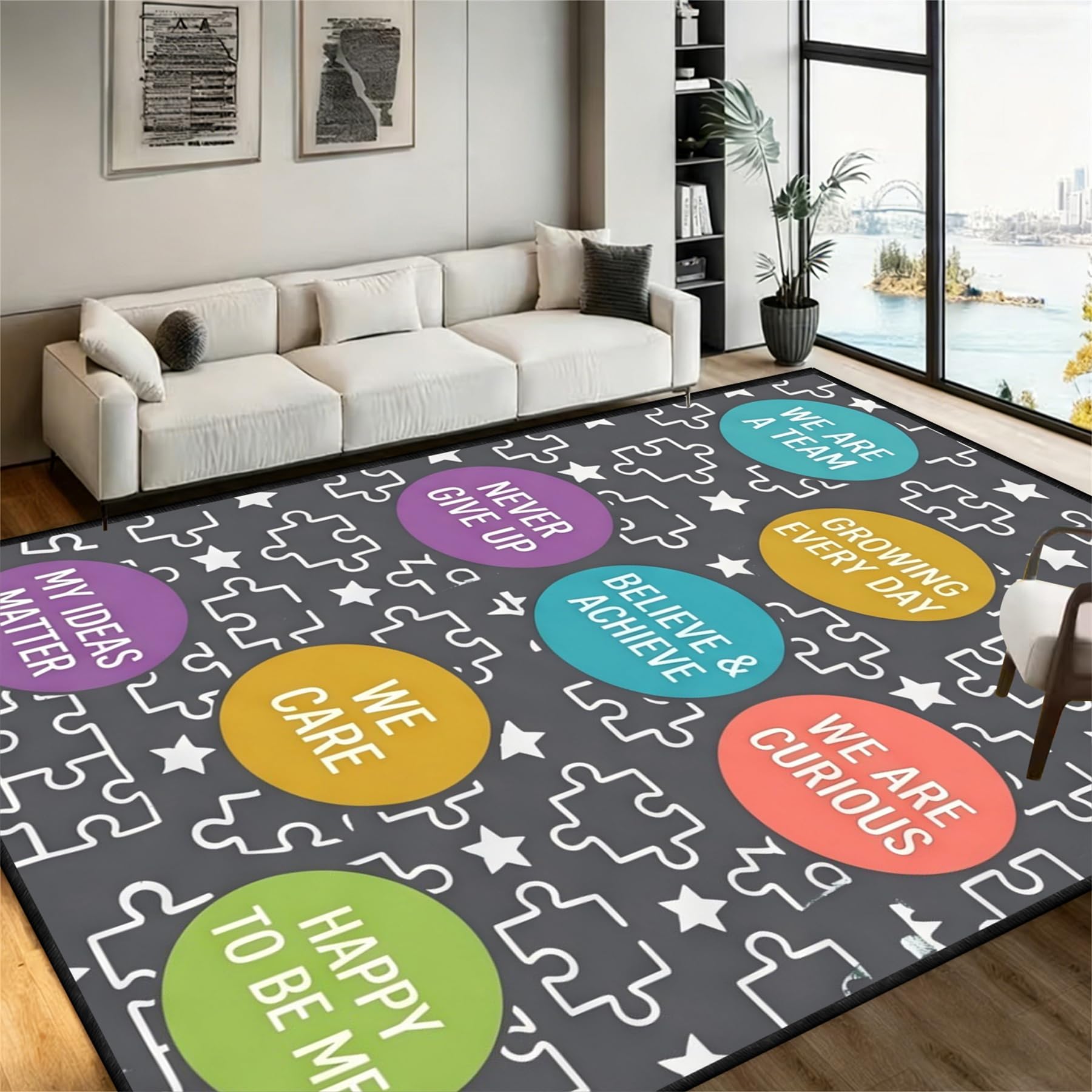 160x200cm Motivational Kids Play Rug Washable Non Slip Classroom Carpet