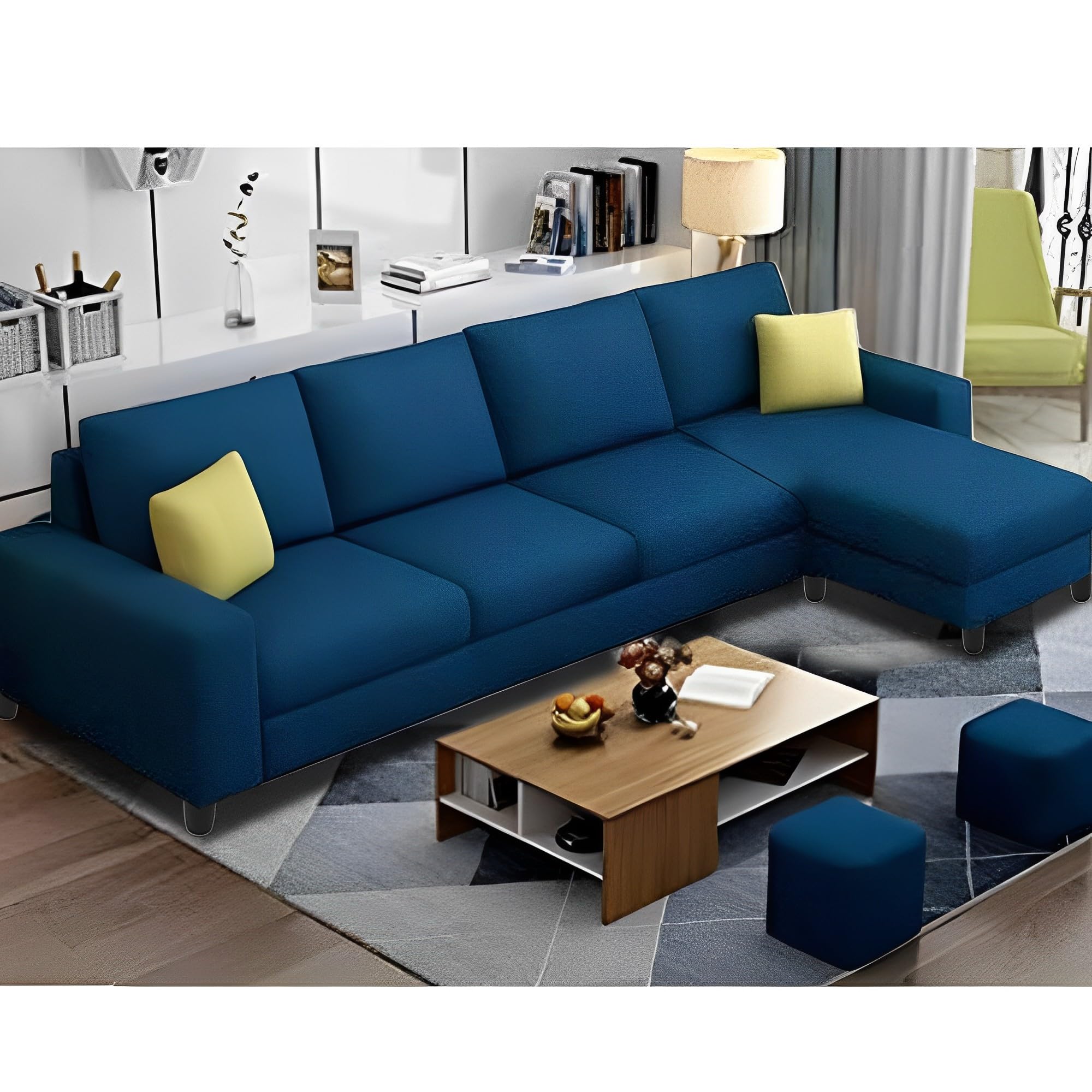 Casaliving Ronaldo - 6 Seater Sofa for Living Room (Blue Fabric) RHS Premium Fabric Sofa
