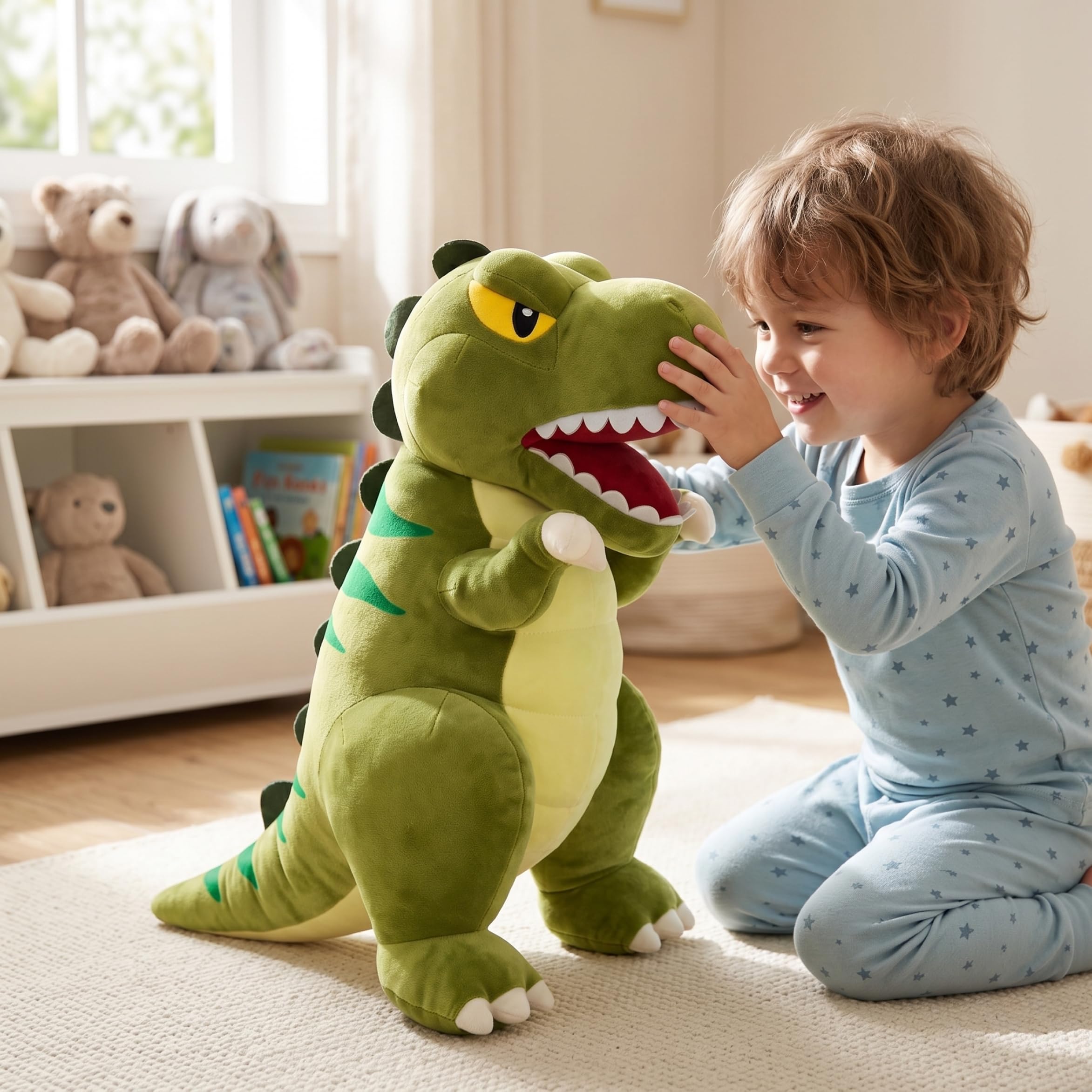 Dinosaurio De Peluche, Lindo Juguete De Peluche De Dinosaurio, Almohada Suave Y Acogedora, Compañero para Niños, Verde, 23, 62 Pulgadas (60 Cm)