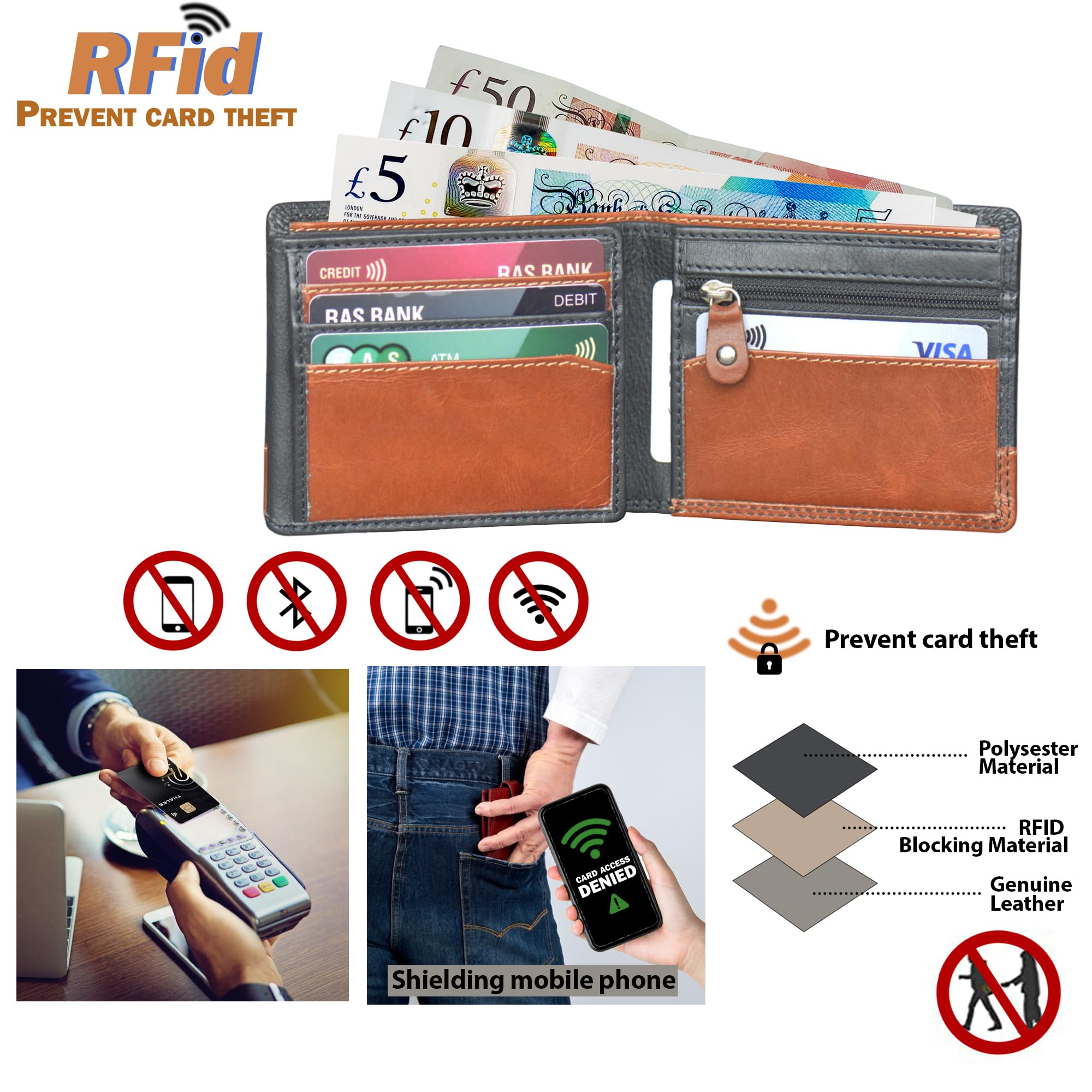 STARHIDE Wąski skórzany portfel RFID dla mężczyzn, z prawdziwej skóry nappa, składany, kompaktowy, minimalistyczny design z kieszenią na monety, okienkiem na dowód osobisty i pudełkiem na prezent