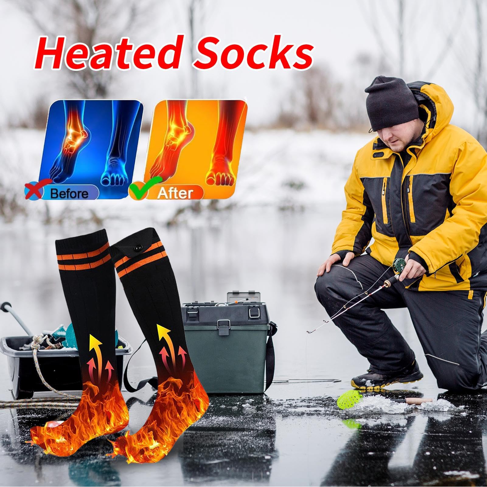 Chaussettes Chauffantes pour Hommes Bas Contrôle Application 5000 mAh | Chaussettes De Ski Chauffantes Et Rechargeables Pour Randonnée Hivernale, Camping, Temps Froid, Noël, Chasse, Course, Ski