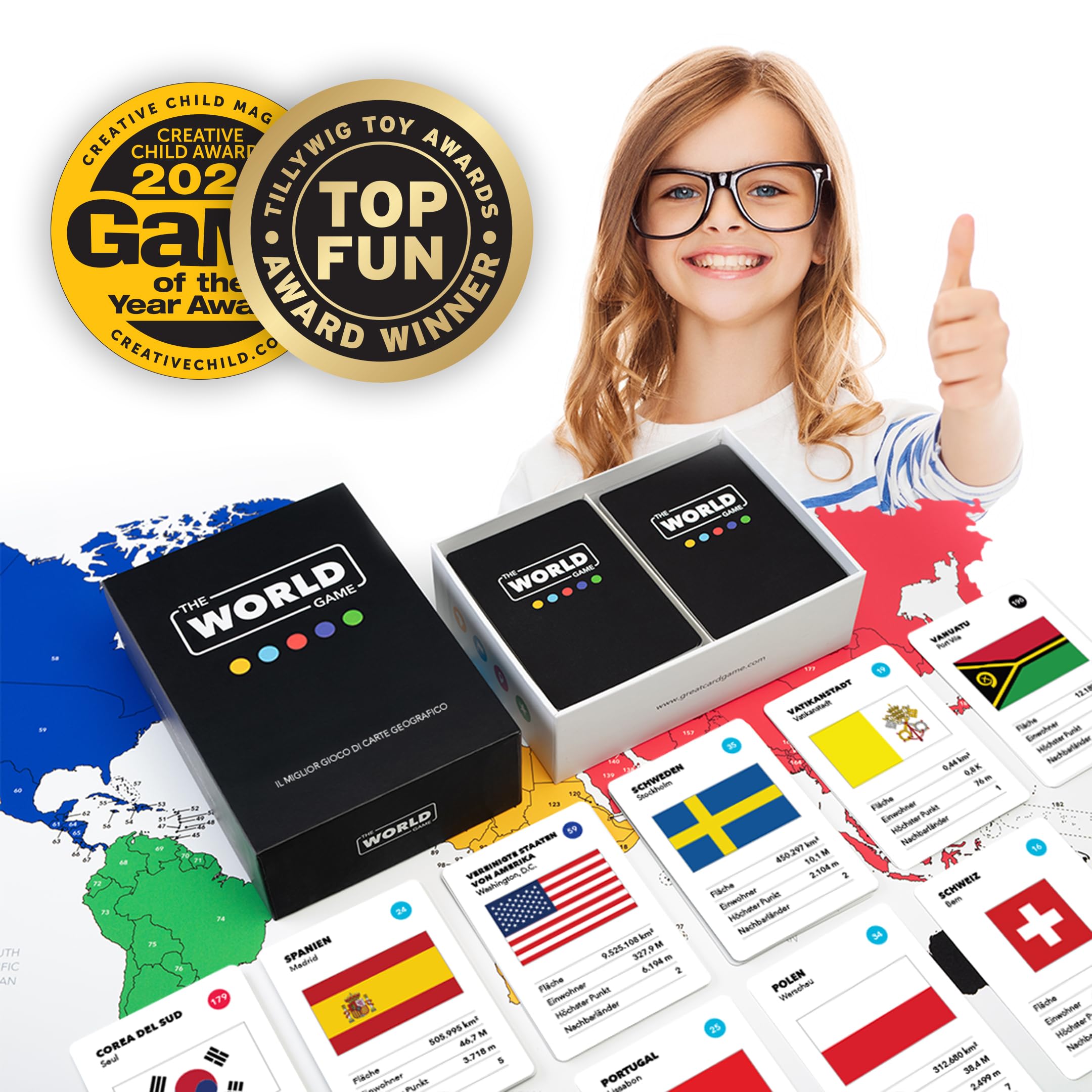 The World Game Gioco di Carte Geografia - Gioco da Tavolo Educativo per Bambini, Famiglie e Adulti - Un Gioco di Società per Ragazzi e Ragazze sul Mondo - In Italiano