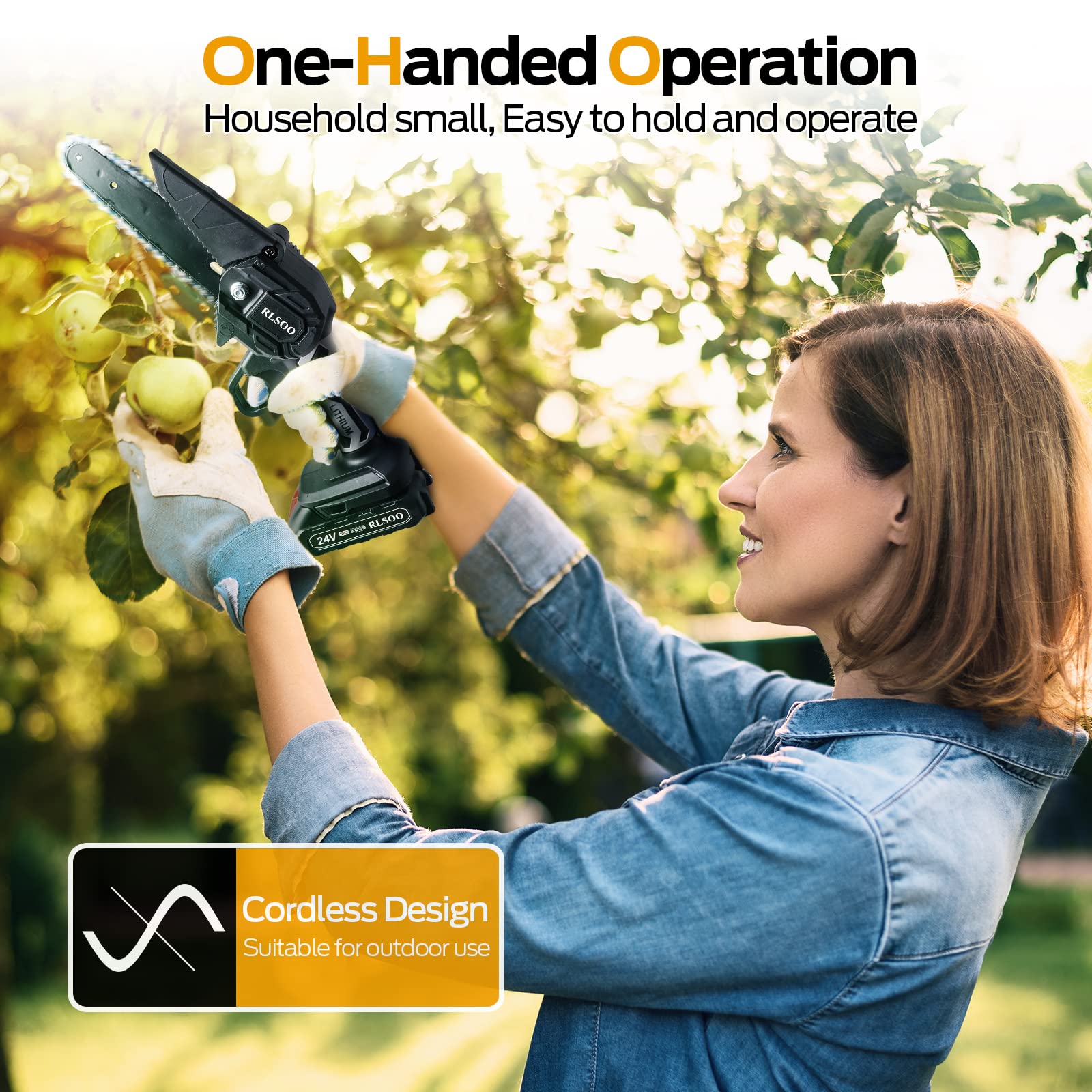 Mini Chainsaw, RLSOO Upgraded 6 Inch 24V Battery Powered Mini Chainsaw