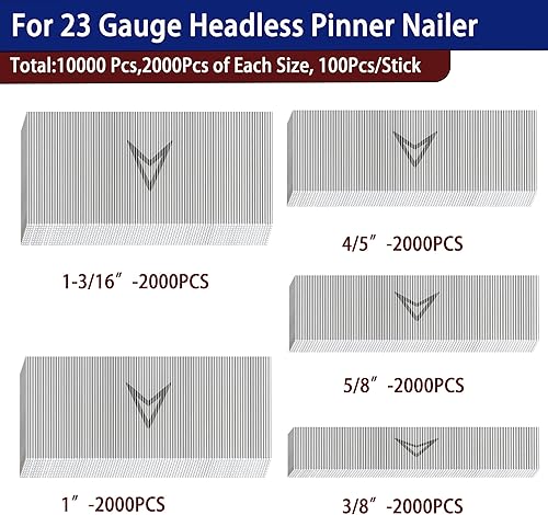 Miniatura 4 de HAMWOO - Clavos de acero inoxidable de calibre 23, clavos sin cabeza, varios tamaños para moldear gabinetes, marcos de fotos, manualidades