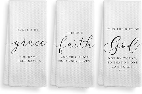 Miniatura 1 de Christian Bible Scripture Efesios 28-9 for It is by Grace - Juego de 3 paños de cocina y paños de cocina, paños de secado absorbentes religiosos,