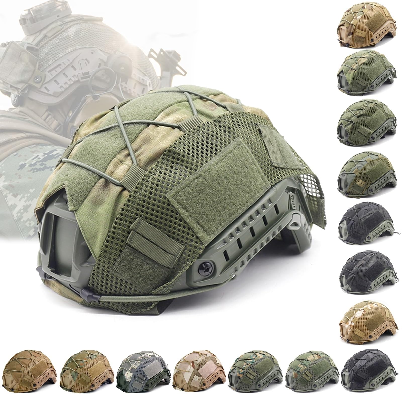 Tactical Helmet Cover Camo FAST Airsoft Paintball High-cut Helmet Cloth Hunting Shooting Helmet Accessories with Elastic Cord(Jungle)