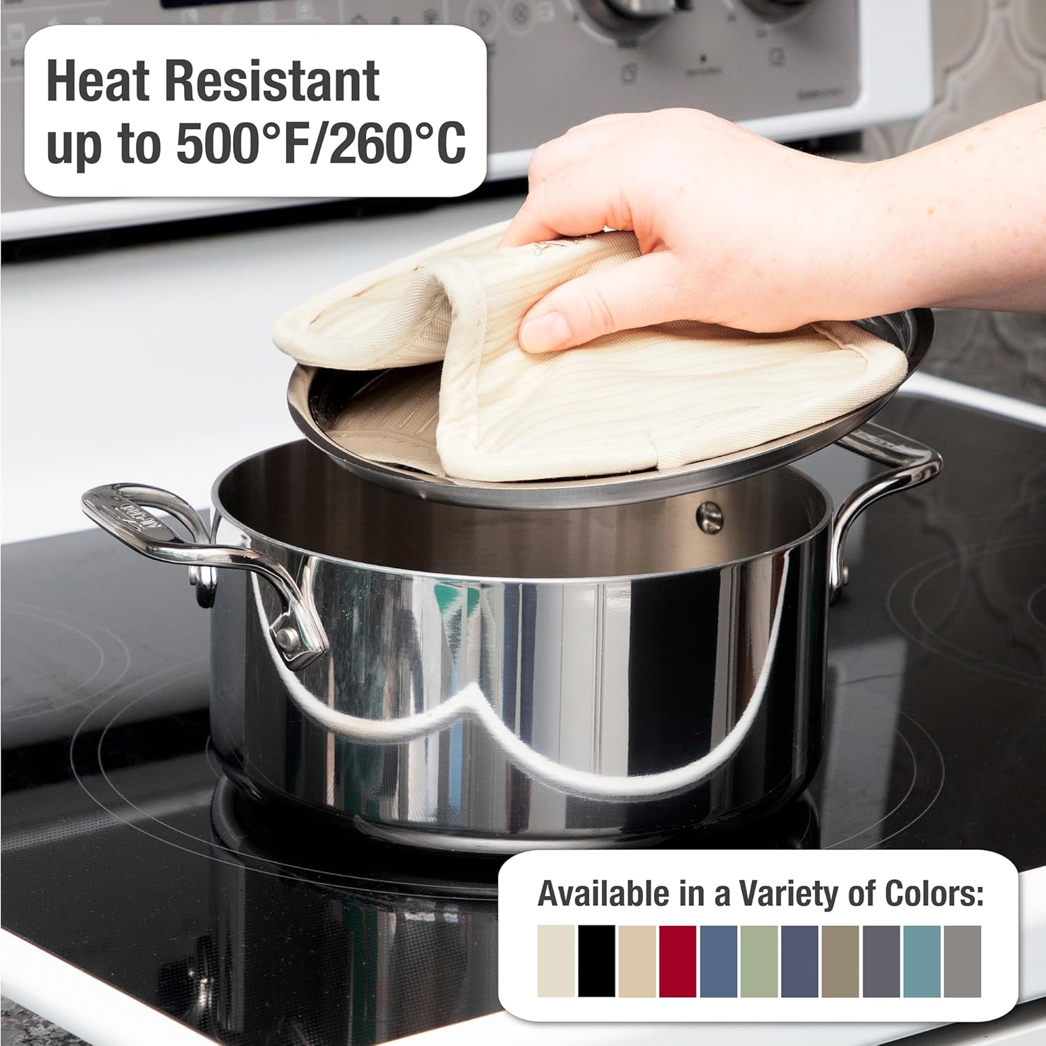 All-Clad Premium Pot Holder & Hot Pad: Heat Resistant to 500 Degrees - 100% Cotton, 10x6.25 Hot Pad for Kitchen and Barbeque, (3-Pack), Almond