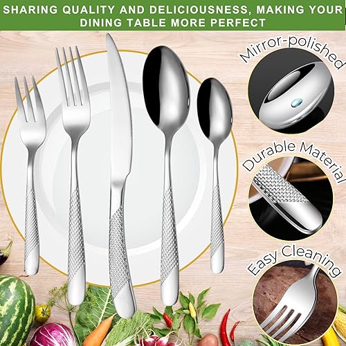 Miniatura 2 de Vilihkc Juego de cubiertos martillados de 20 piezas, juego de cubiertos de acero inoxidable 1810, juego de utensilios de cocina para 4, juego de