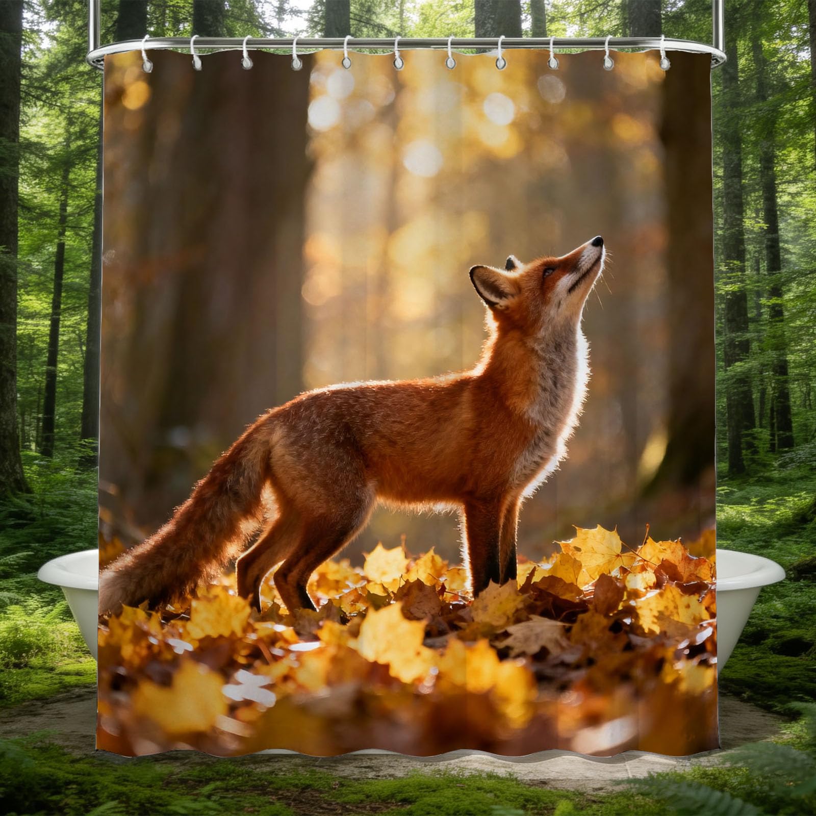 Hongduo 3D Fox Shower Curtain for Stalls Bathtubs Woods Animals Bathroom Decor Shower Curtain Set Polyester Fabric Waterproof 180x180cm/71X71 Inch with Hooks