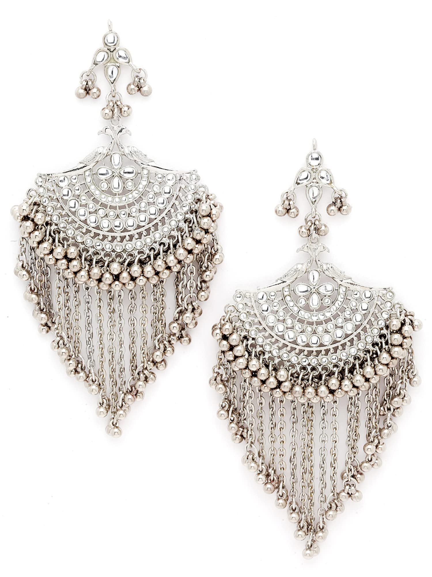 Karatcart Oxidised Silver White Kundan Chandbali Earrings with Tasselsfor Women (B0B1HYYQF8) Amazon Price History, Amazon Price Tracker