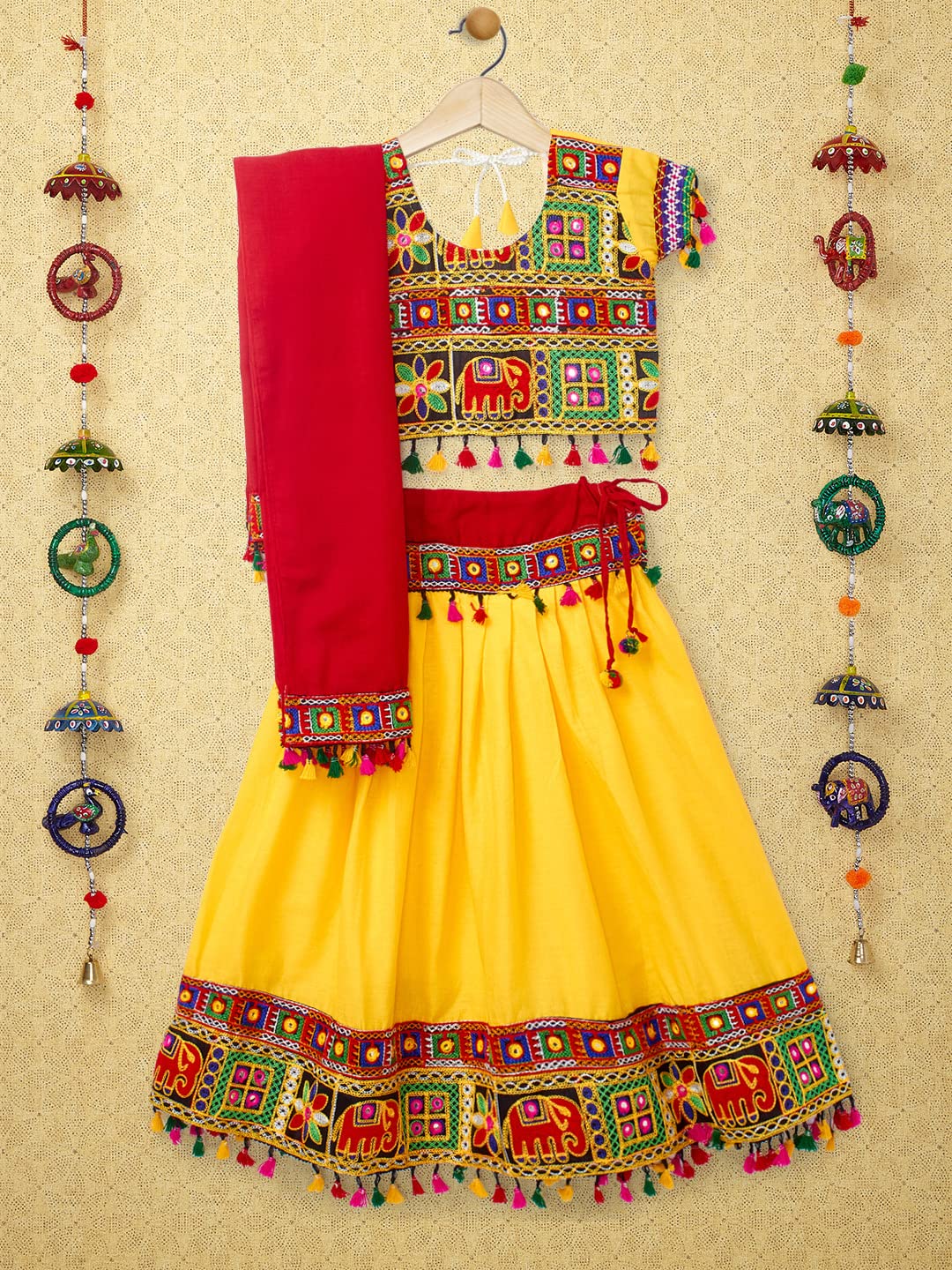 Diwali Sale Banjara India Cotton Kutchwork Embroidered Girls Chaniya Choli With Dupatta (Cc1-Wild) - Yellow