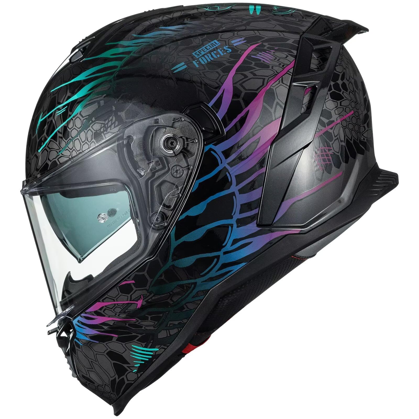 ILM Motorcycle Helmets DOT ECE Dual Visor Street Racing Helmet Full Face Powersports Cascos for Men Women Model MF567(Cobra Camaleon Purple, XL) : Automotive