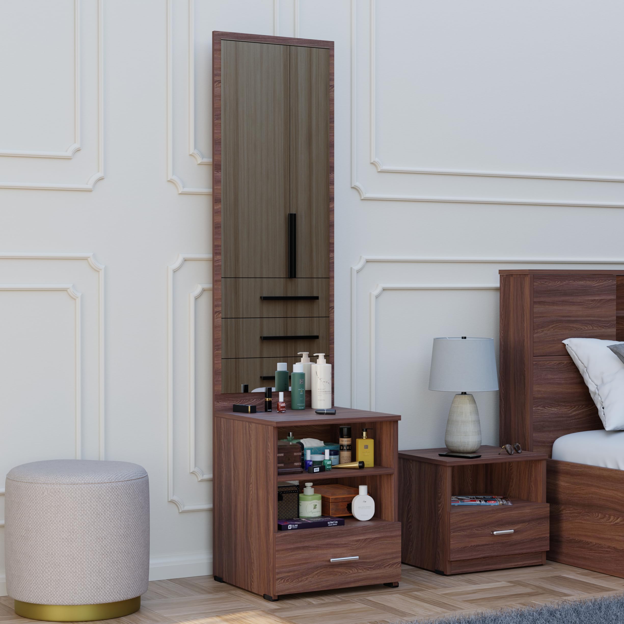 WoodExpress Wooden Dressing Table with Mirror and Storage | Engineered Wood Dressing Table, Vanity Table for Bedroom, Living Room and Home - Walnut Finish-picture-18