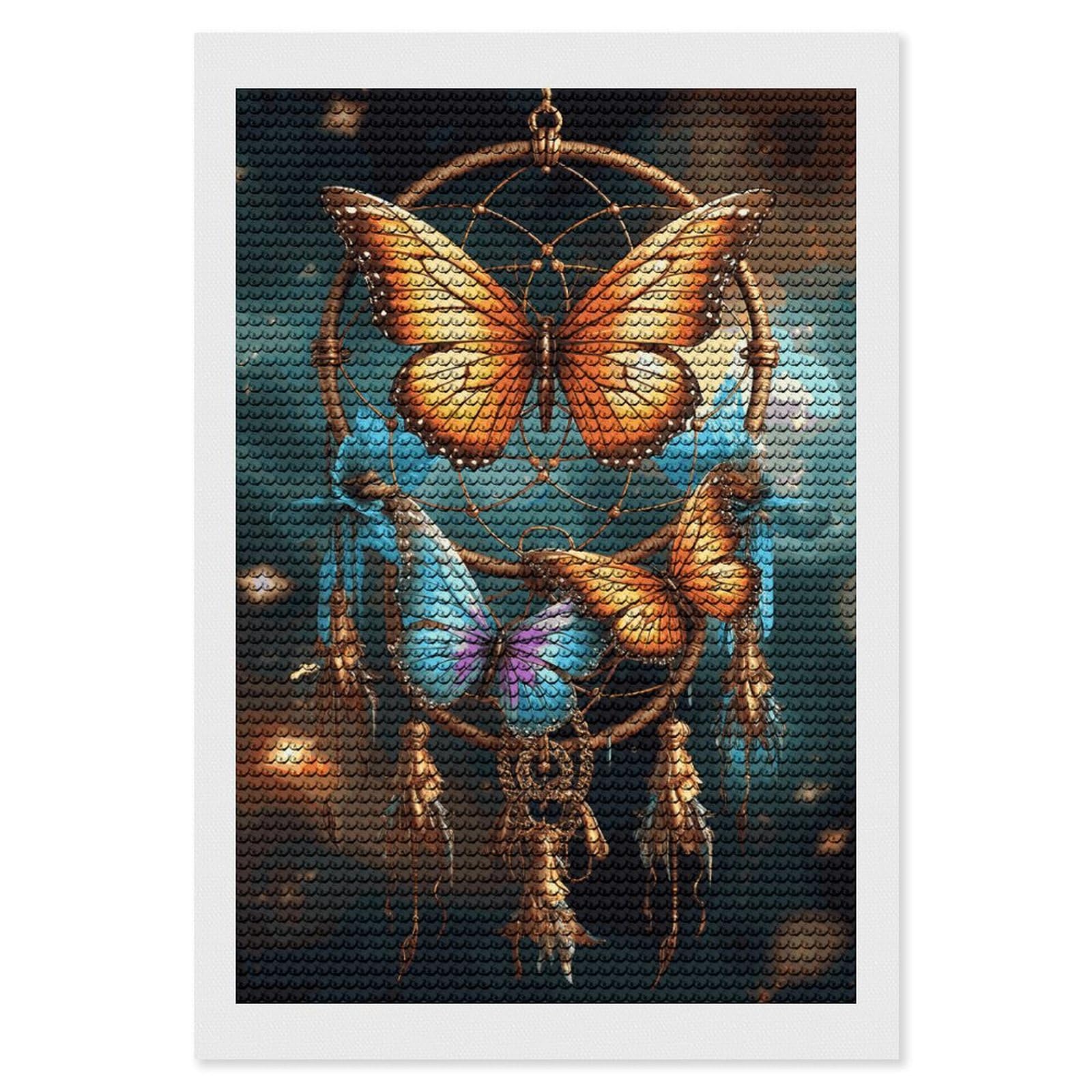 Dream Catcher Butterfly Diamond Painting Kits for Adults, DIY 5D Diamond Painting Kits for Beginners, Round Full Drill Diamond Dots Paintings, Diamonds Pictures Gem Art for Crafts Home Decor 8"x12"