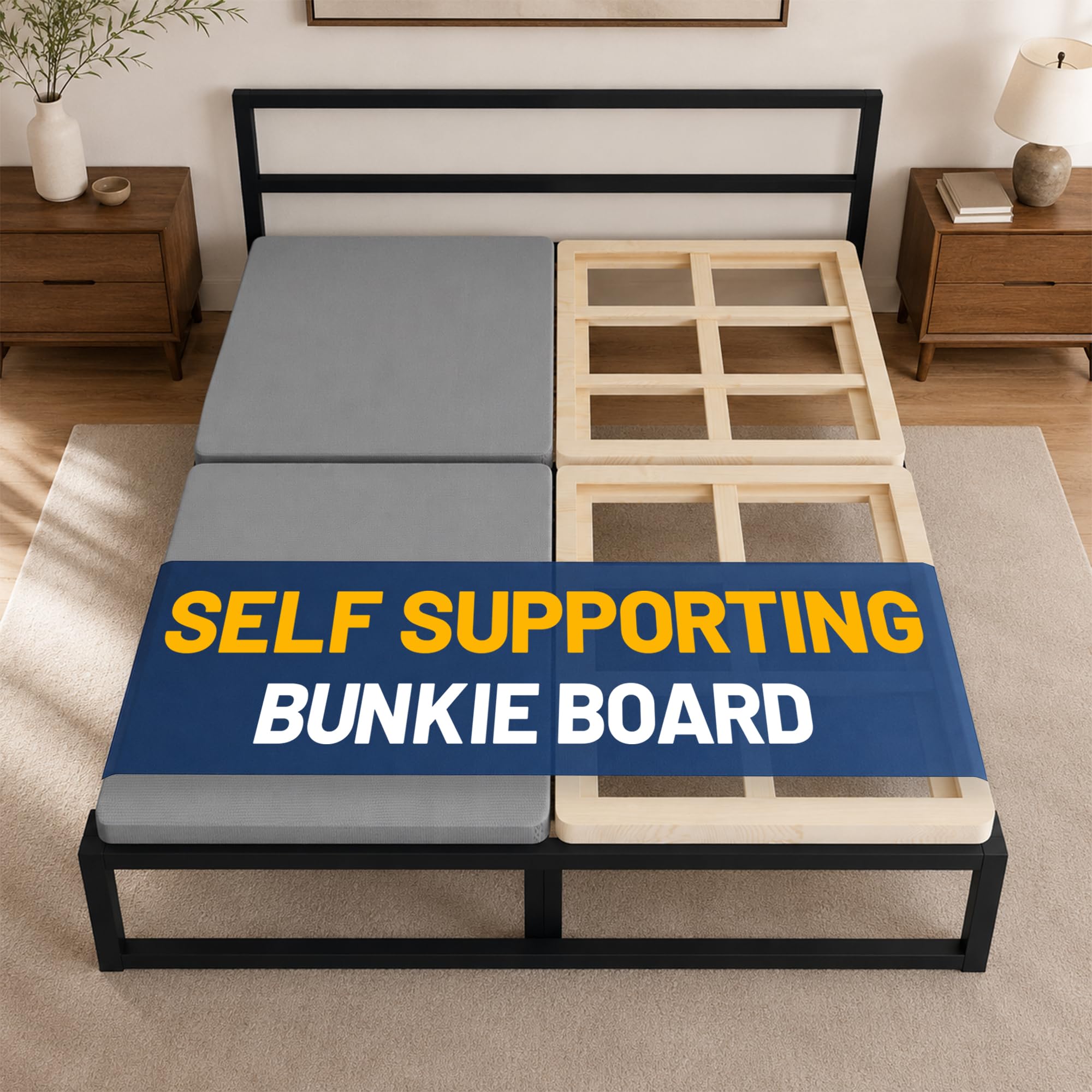 Greaton, Premium 38mm Split Wood Bunkie Board for Queen Size Bed - 4-Piece Under Mattress Support Board