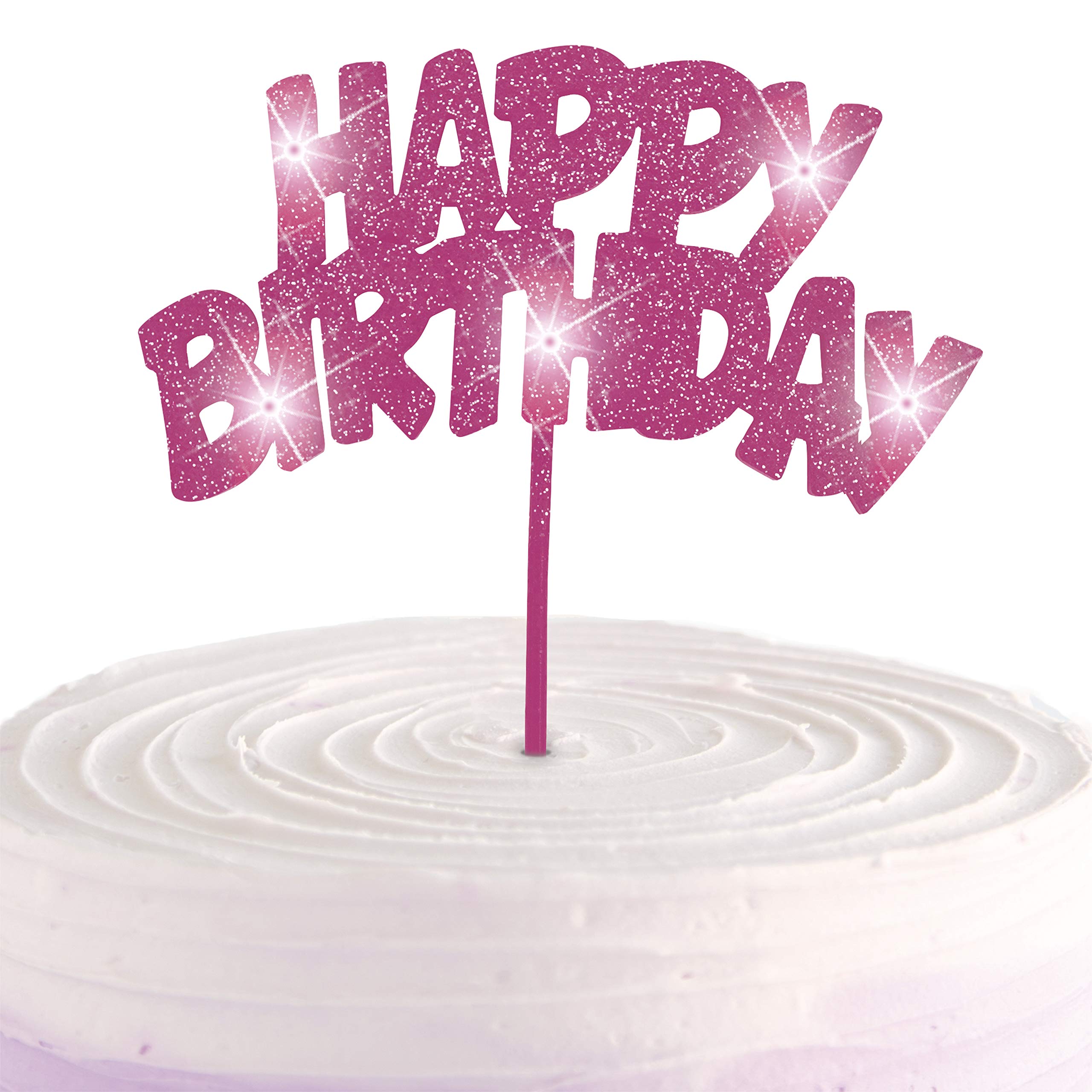 Migająca dekoracja tortu urodzinowego - "Happy Birthday" - różowa