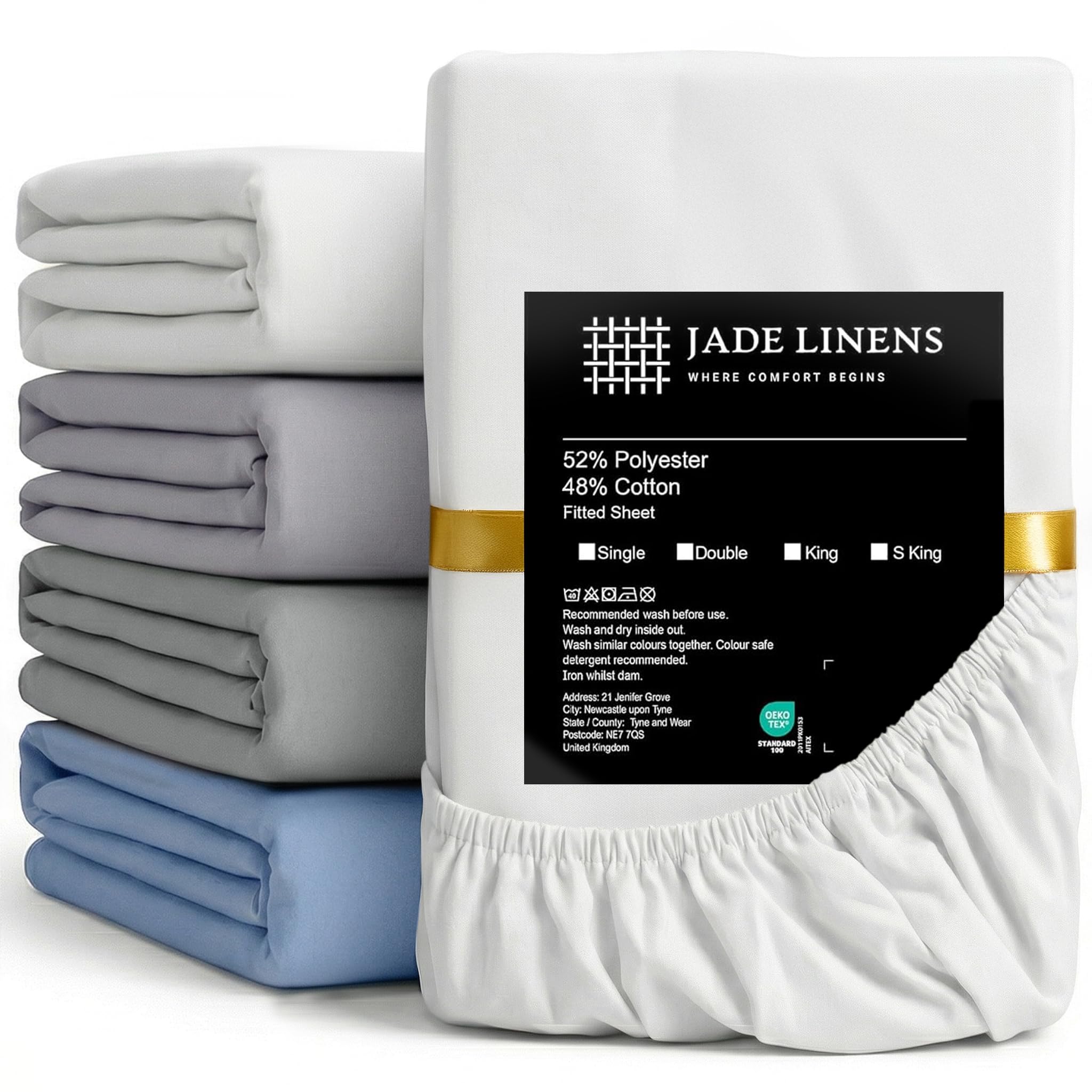 JADELINENS Fitted Sheet double White – Polycotton – Standard Pocket 10 inch (25 cm) Easy Care – Soft Breathable Fabric – Shrinkage & Fade Resistant – Bottom Sheet