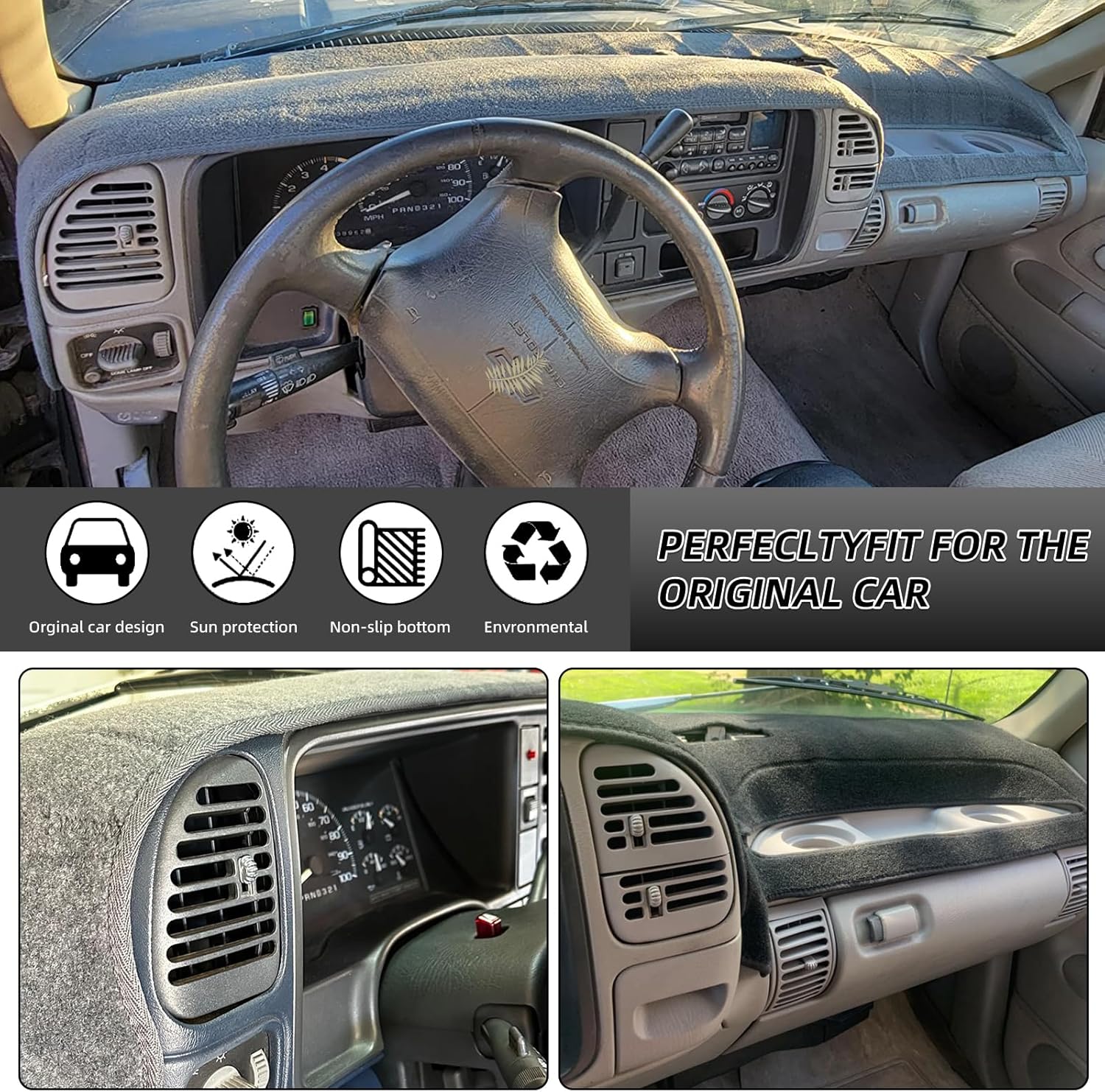Dash Cover Mat Custom Fit for 1995-1996 Chevy Chevrolet Silverado C1500 C2500 C3500 K1500 K2500 K3500 Tahoe Suburban,GMC Sierra Yukon Suburban Pickup Truck,Dashboard Cover Pad Carpet (Dark Gray)