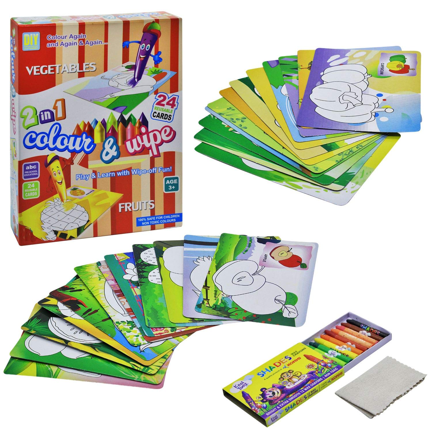 Toy Cloud Color & Wipe Fruits & Vegetables | 24 Reusable Cards | Preschool Coloring Kit for 3+ Years Toddlers/Kids (B08NX4T4WR) Amazon Price History, Amazon Price Tracker