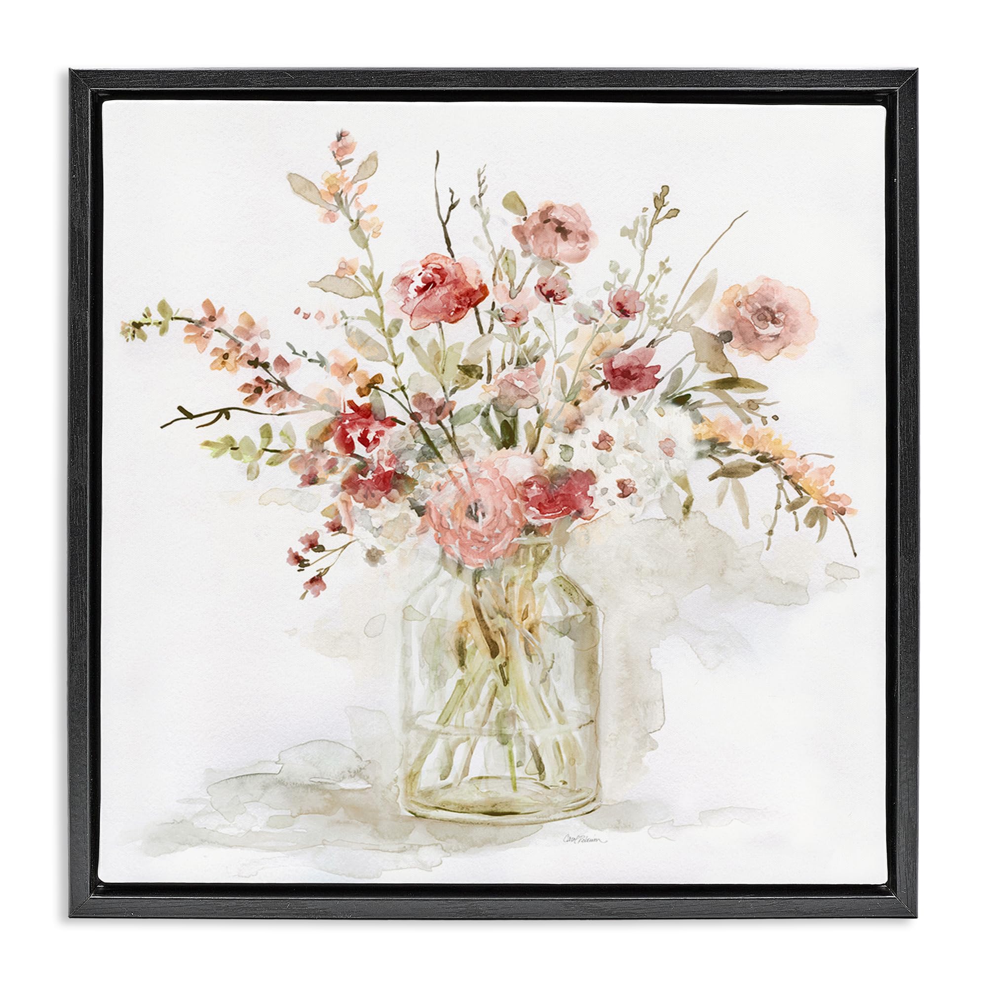 Stupell Industries Jet Black (Matte) 'Springtime Blooms In Glass Vase'| Floating Frame Canvas Art