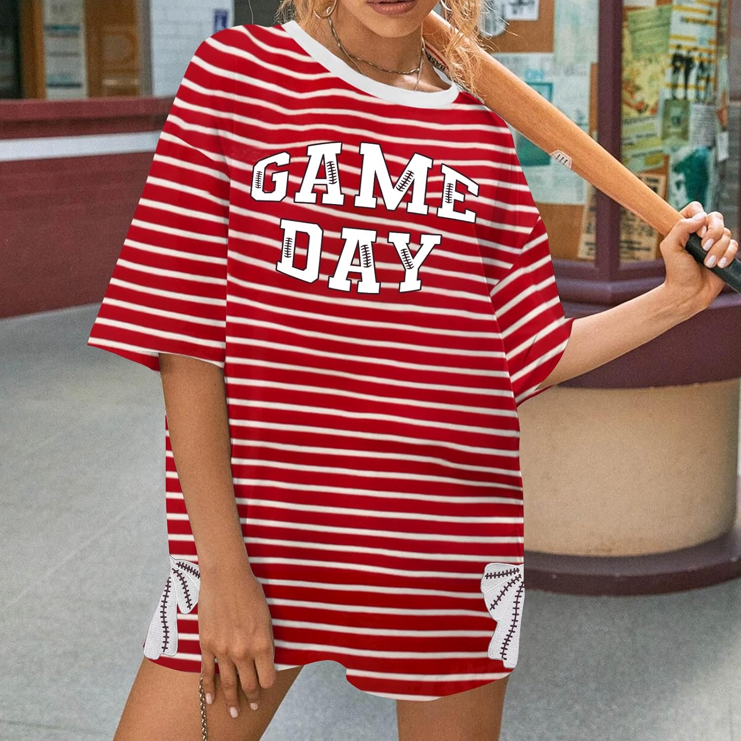 Football Shirt for Women Oversize Game Day T-Shirts Football Graphic Tee Tops Funny Sunday Funday Sport Mom Tops - Image 4