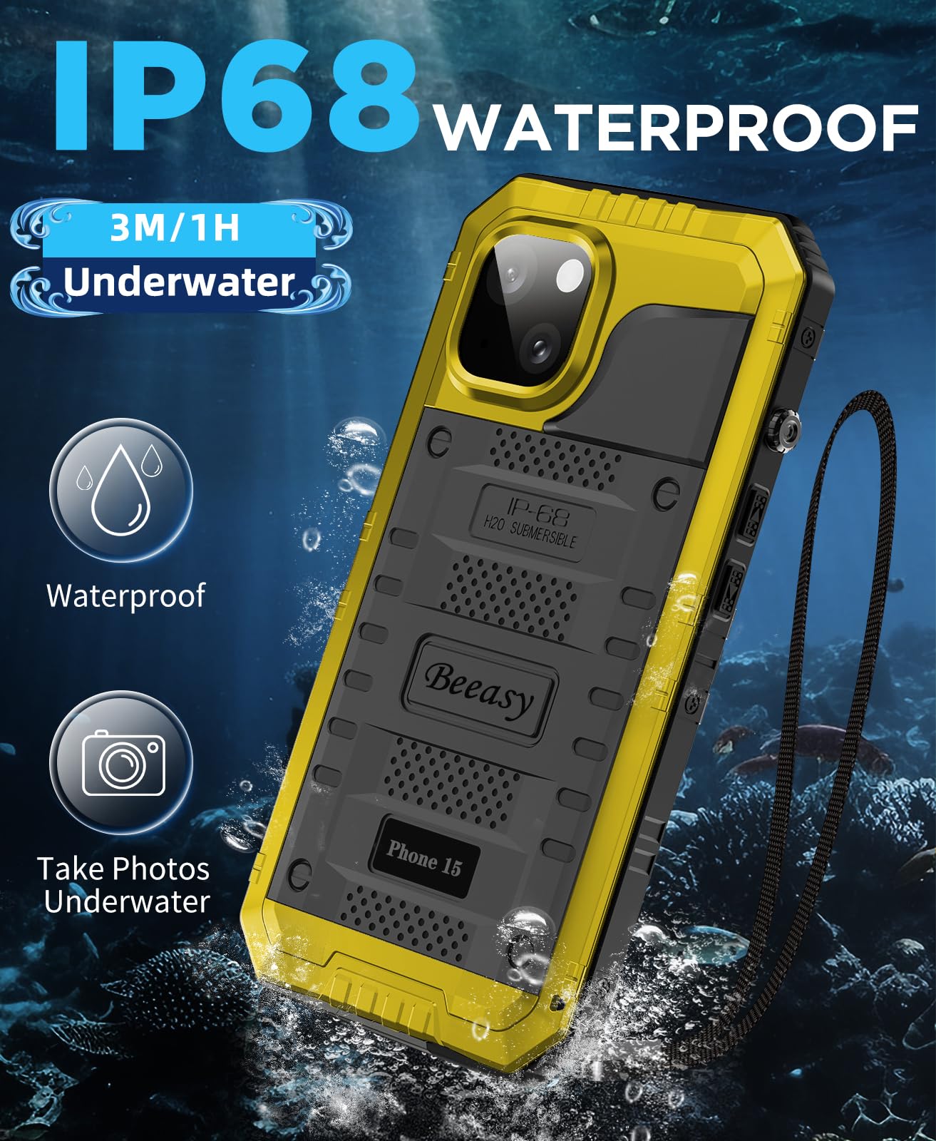 Beeasy for iPhone 15 Case Waterproof Heavy Duty Tough Metal Armour Cover Shockproof Dustproof Built-in Screen Protector - Image 3