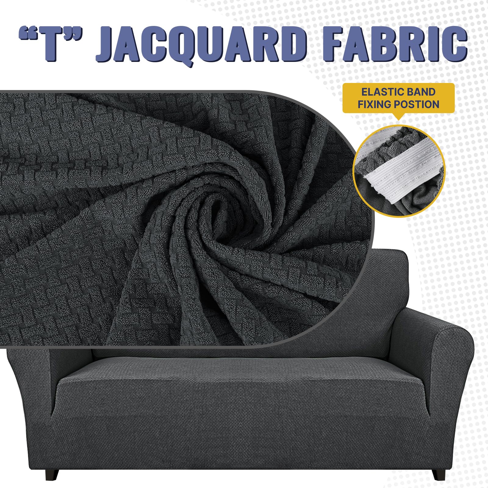 Lydevo Copridivano 2 Posti con Braccioli Fodere per Divano Jacquard Nuovo Spessore Rivestimento per Divano con 2 Copricuscini Universale Divano Protector per Animali,Tattile Jacquard#Grigio Scuro