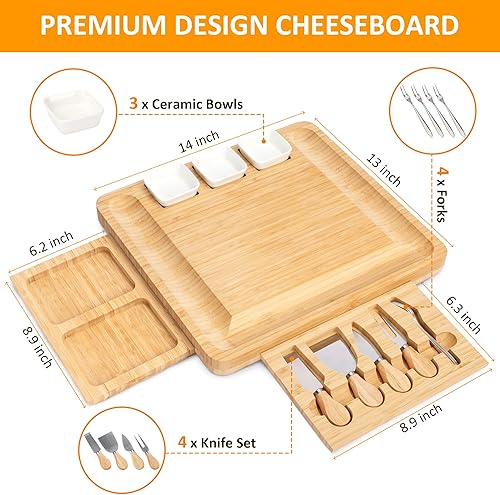 Miniatura 2 de Juego de tablas de charcutería, tabla de queso FamRica con 2 cajones, bandeja de queso de bambú para servir, única, boda, inauguración de la casa,