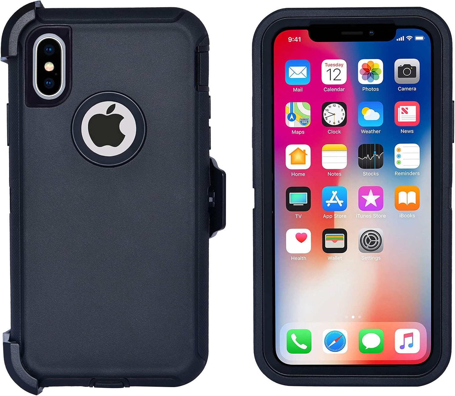 AlphaCell Cover Compatible with iPhone Xs / iPhone X | Holster Case Series | Military Grade Protection with Carrying Belt Clip | Protective Drop-Proof Shock-Proof | Black / Black