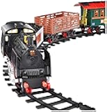 Amazon Basics Remote Control Steam Engine Hobby Train Set with Tender and Gondola and Caboose Smoking, working light and realistic sounds Age 3 or up Perfect for Kids, Multicolor