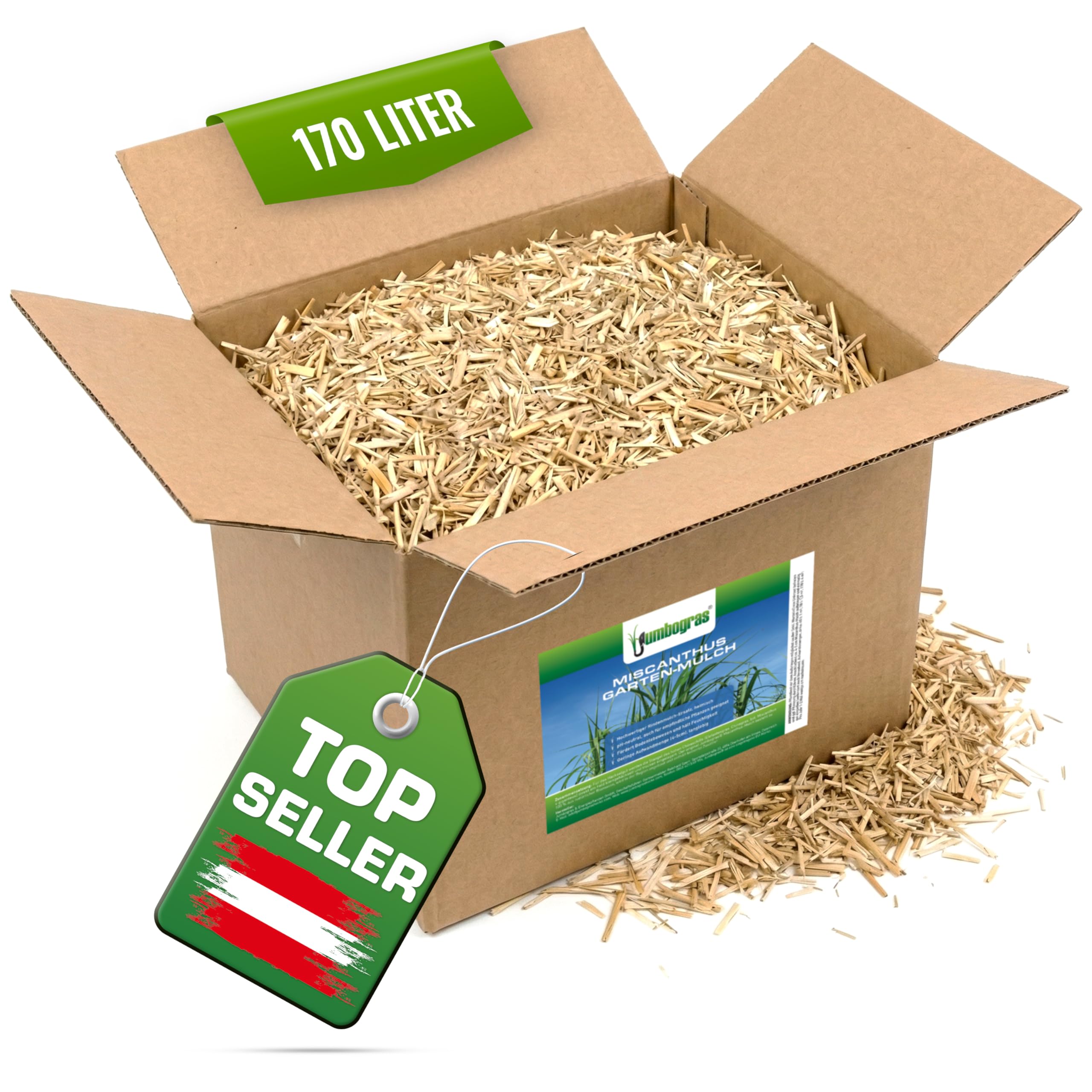 Jumbogras Miscanthus-Mulch 170 L – Rindenmulch-Alternative aus Chinagras/Elefantengras Häcksel – äußerst pflanzenverträglich – geeignet für Gemüse, Kräuter & co. – Schutz vor Unkraut & Austrocknung