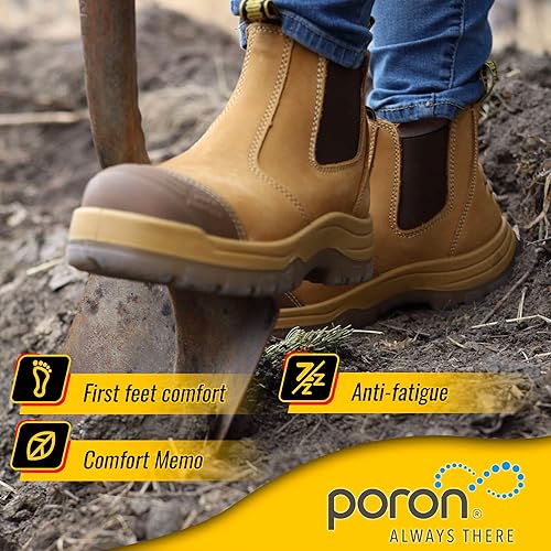 Miniatura 3 de ROCKROOSTER Botas de trabajo para hombre, punta de acero de 6 pulgadas, zapatos de cuero aceitado sin cordones, disipativa estática, transpirable,