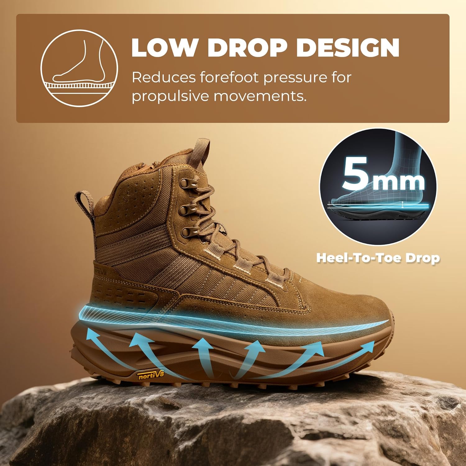 NORTIV 8 Men's Wide Toe Box Work Military Tactical Boots Barefoot Hiking Low Drop Leather Side Zipper Motorcycle Combat Boots Pikes - Image 5