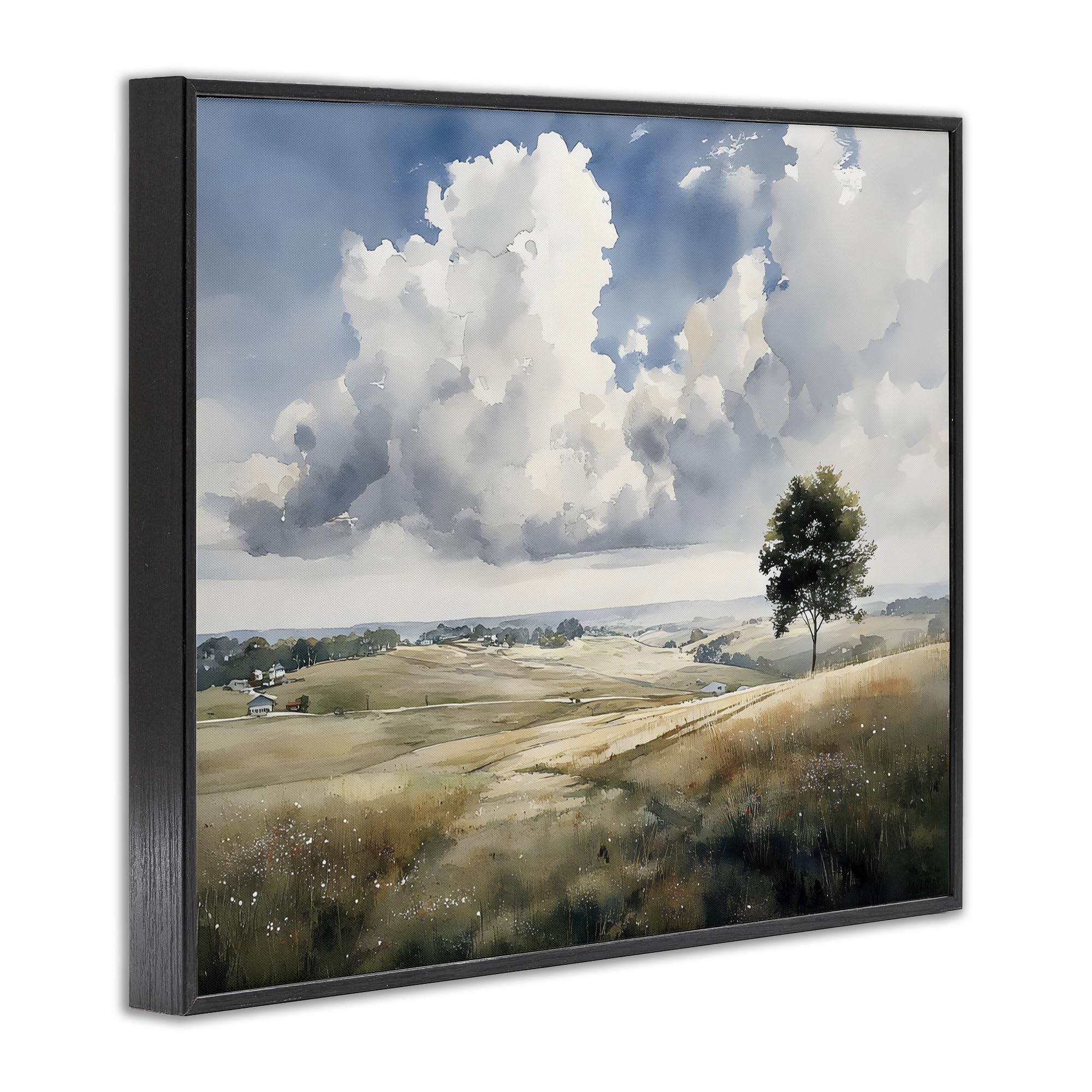 Serene Countryside Hills with Tree, impresión en giclée enmarcada de 24 x