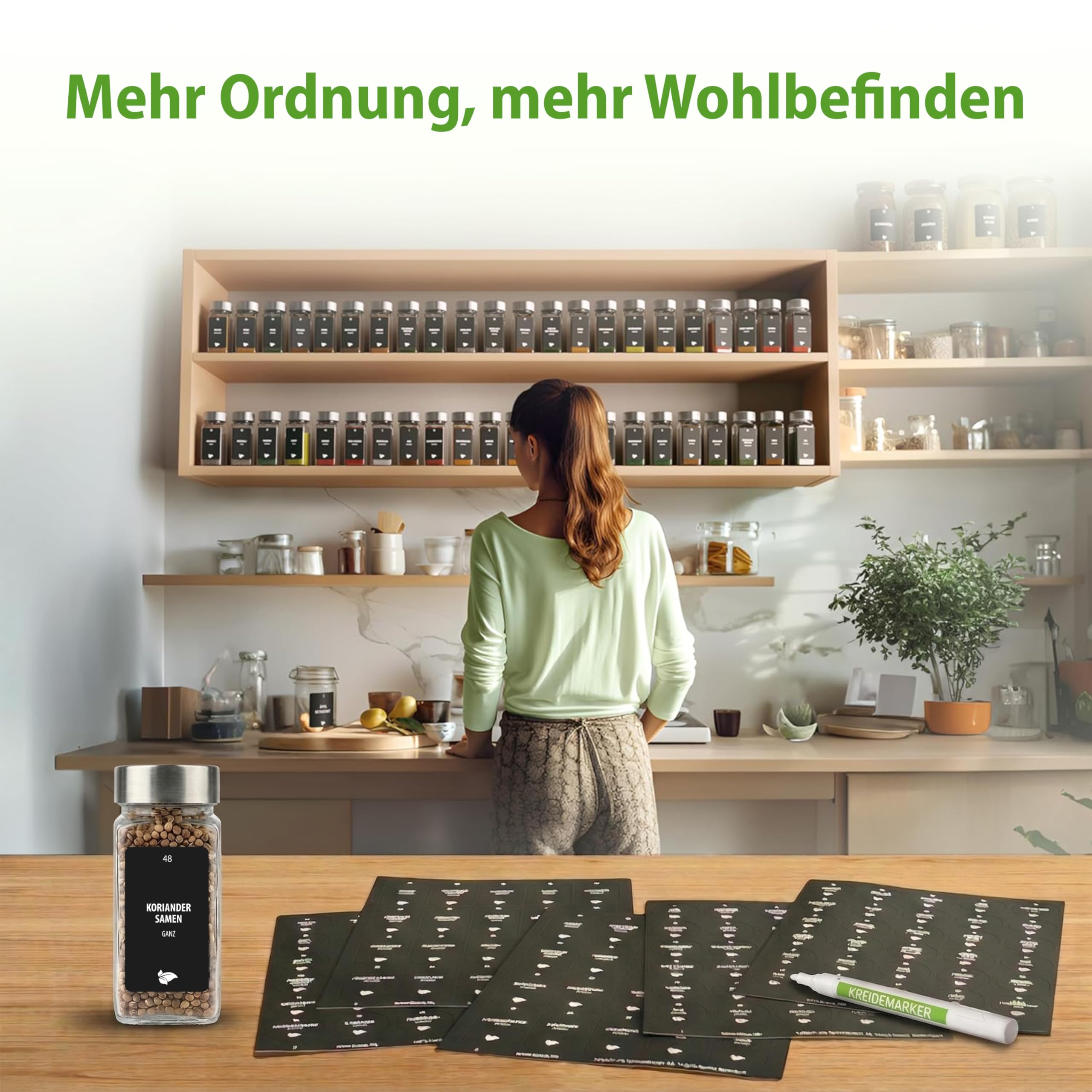 LAEVU Gewürzgläser eckig Edelstahl | 24 Stk. à 120 ml – 10,5 x 4,5 cm | Gewürzstreuer Set für mehr Ordnung in deiner Küche | Gewürz Organizer Komplettset mit viel Zubehör