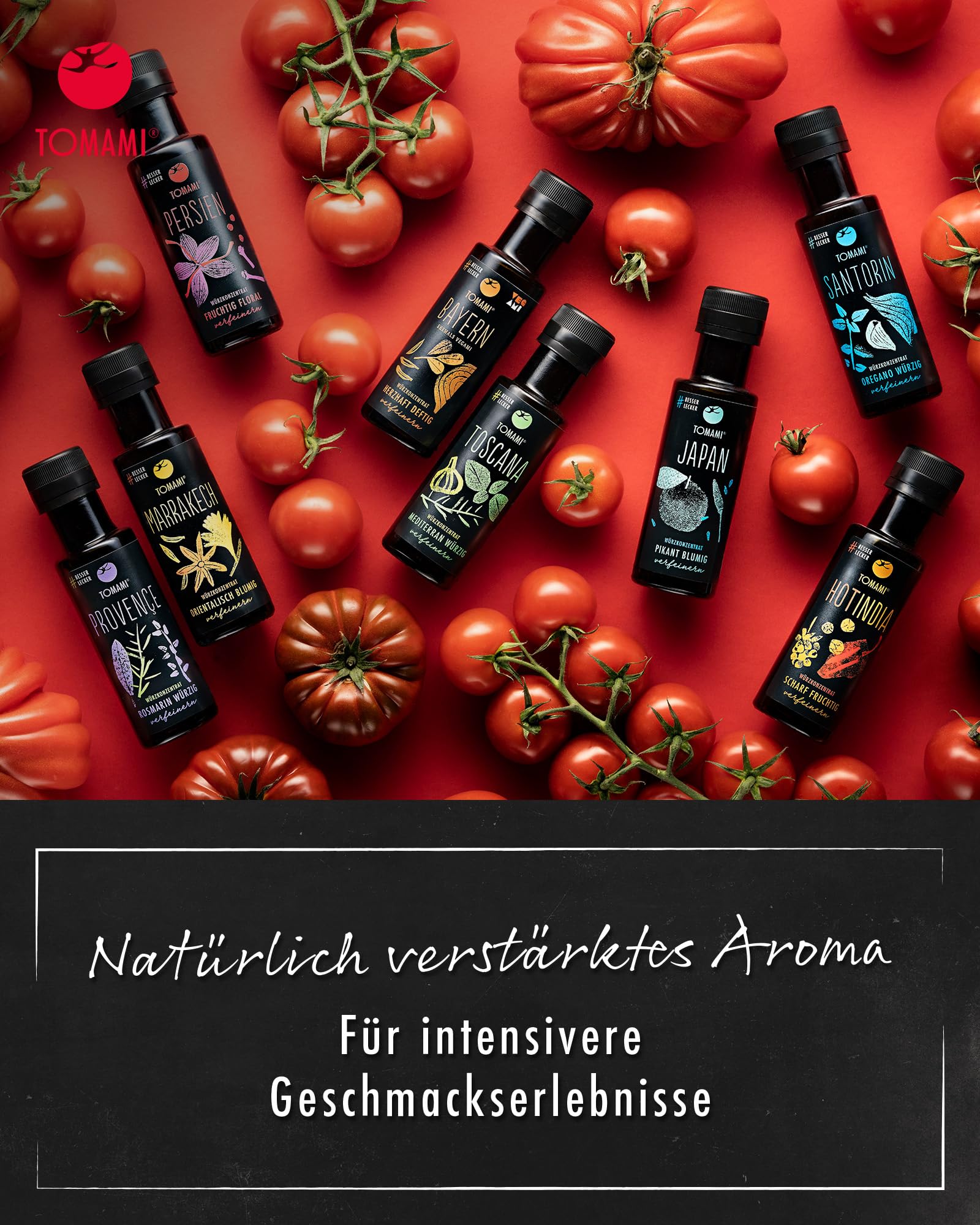 TOMAMI No.1 Umami Würzsauce 740ml -100% Tomate, Vegan, Glutenfrei, Intensiv | Laktosefrei, Sojafrei - Intensiv-fruchtiger Geschmack - Für Fleisch, Fisch & Gemüse