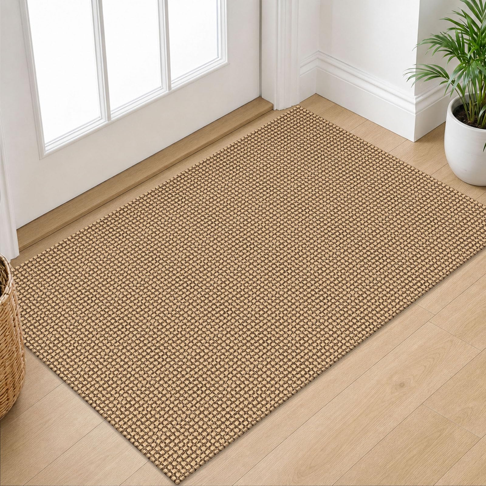 IOHOUZE Small Area Rug 2x3 Washable Woven Rugs for Entryway Non Slip Rubber Backed Kitchen Rugs Indoor Outdoor Doormat Throw Rug Floor Carpet for Entrance Front Door, Orange/Tan/Brown