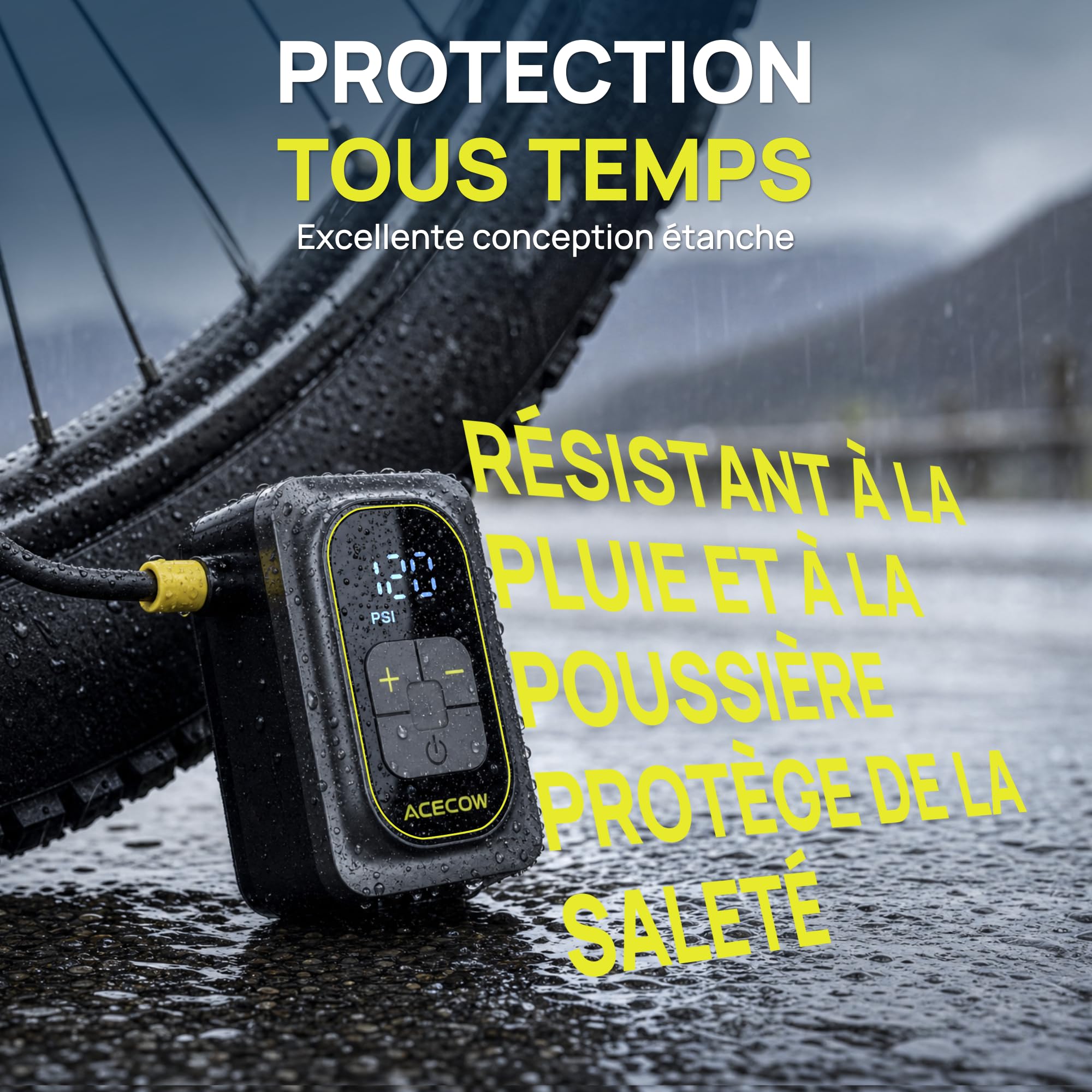 Mini Pompe à Vélo Électrique,120 PSI Gonfleur Électrique Portable avec Manomètre & Arrêt Automatique,Rechargeable avec Flexible,Valve Presta & Schrader pour Vélo de Route,VTT,Gravel,E-Bike