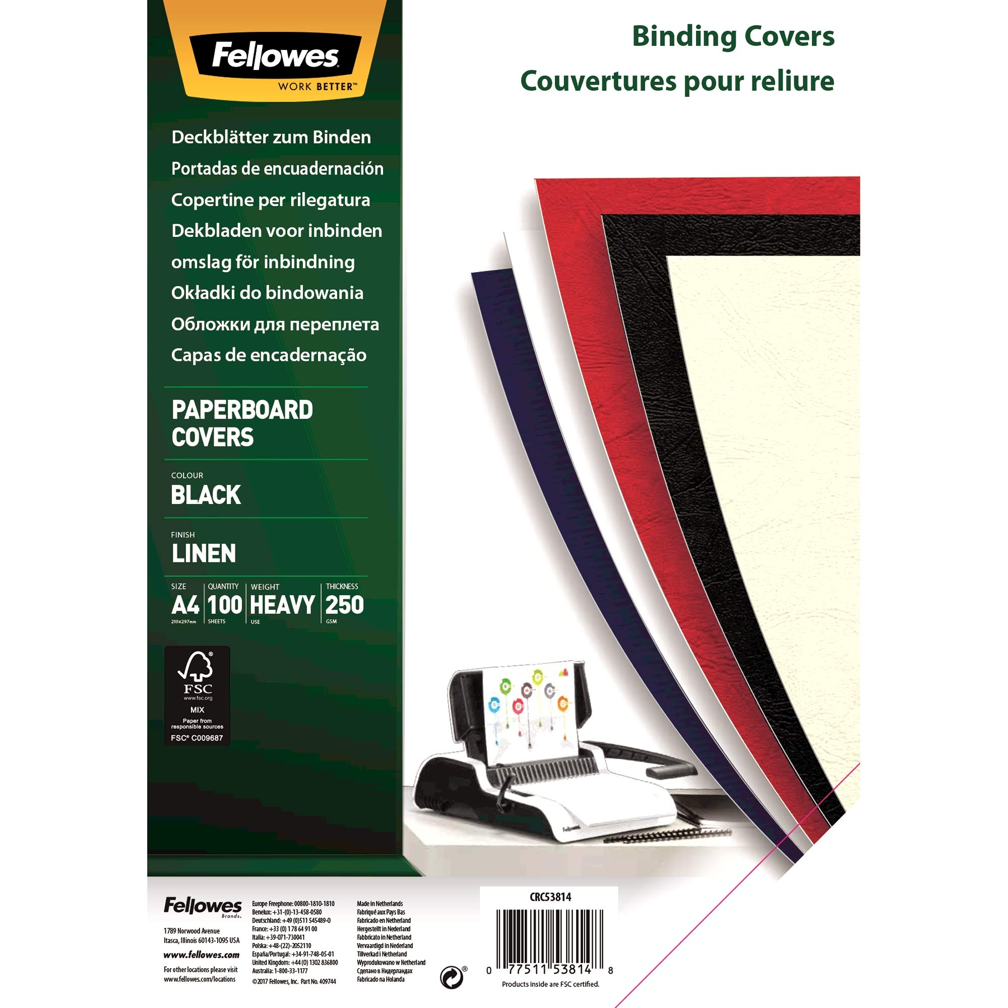 Fellowes Präsentationsdeckblätter Linen (Leinenstruktur), 250g/m², schwarz