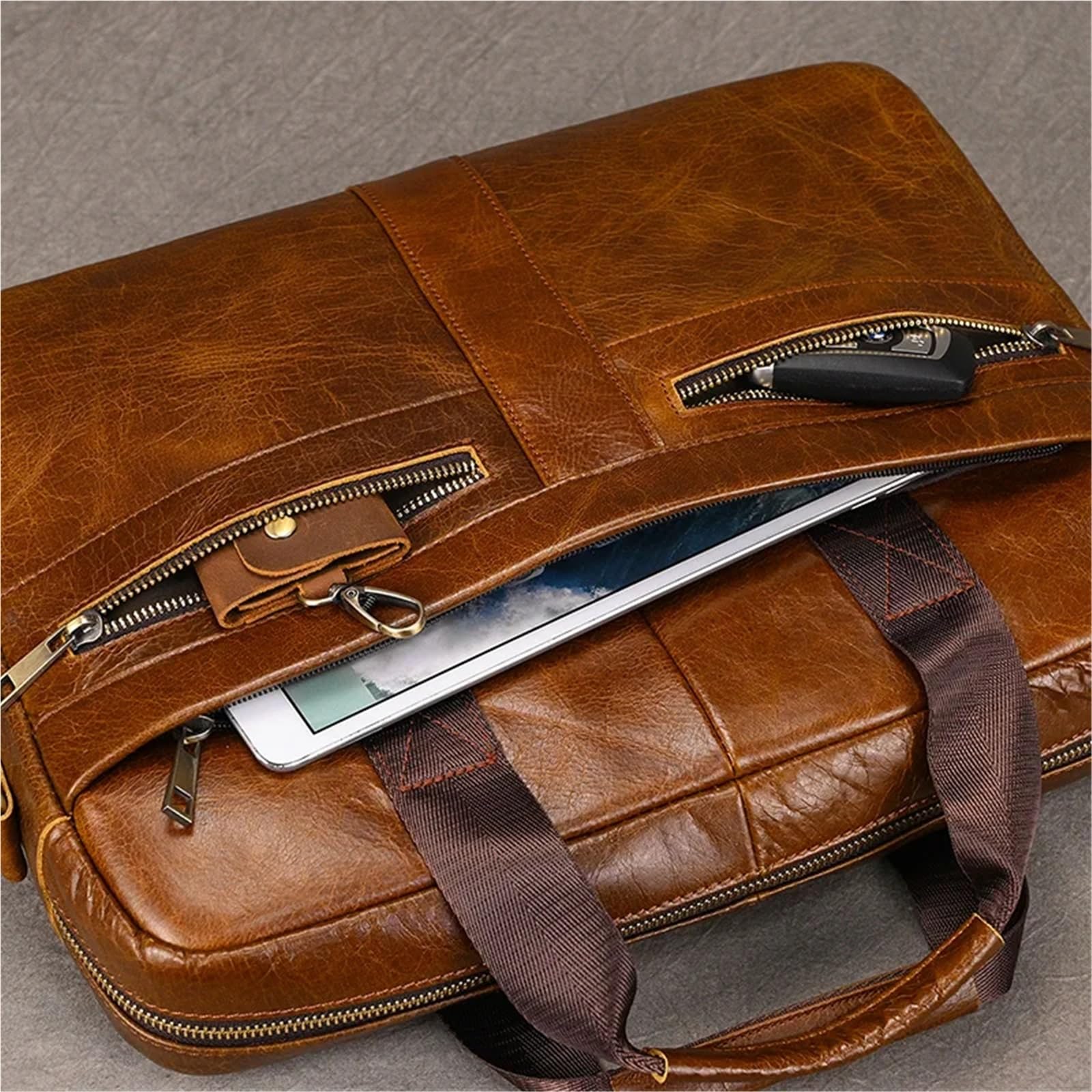 Bolso Mensajero De Cuero Bolso de negocios cuero genuino for hombre, maletín for portátil 15 pulgadas, bolso bandolera for documentos A4, trabajo for mensajes En Viaje De Negocios