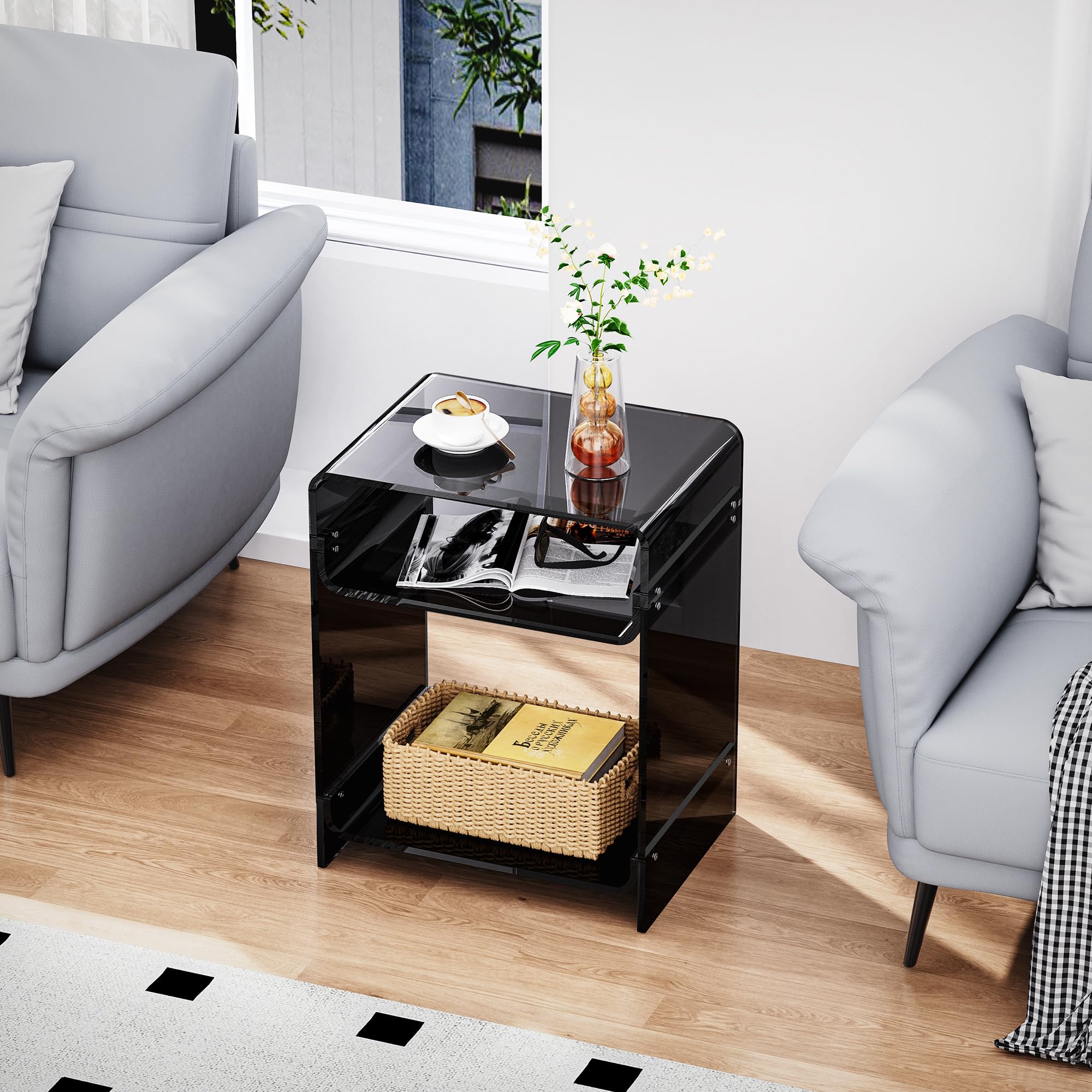 Tavolino in Acrilico Trasparente per Giradischi, Comodino con Ripiano Portaoggetti (scuro, 40×30×50 cm)