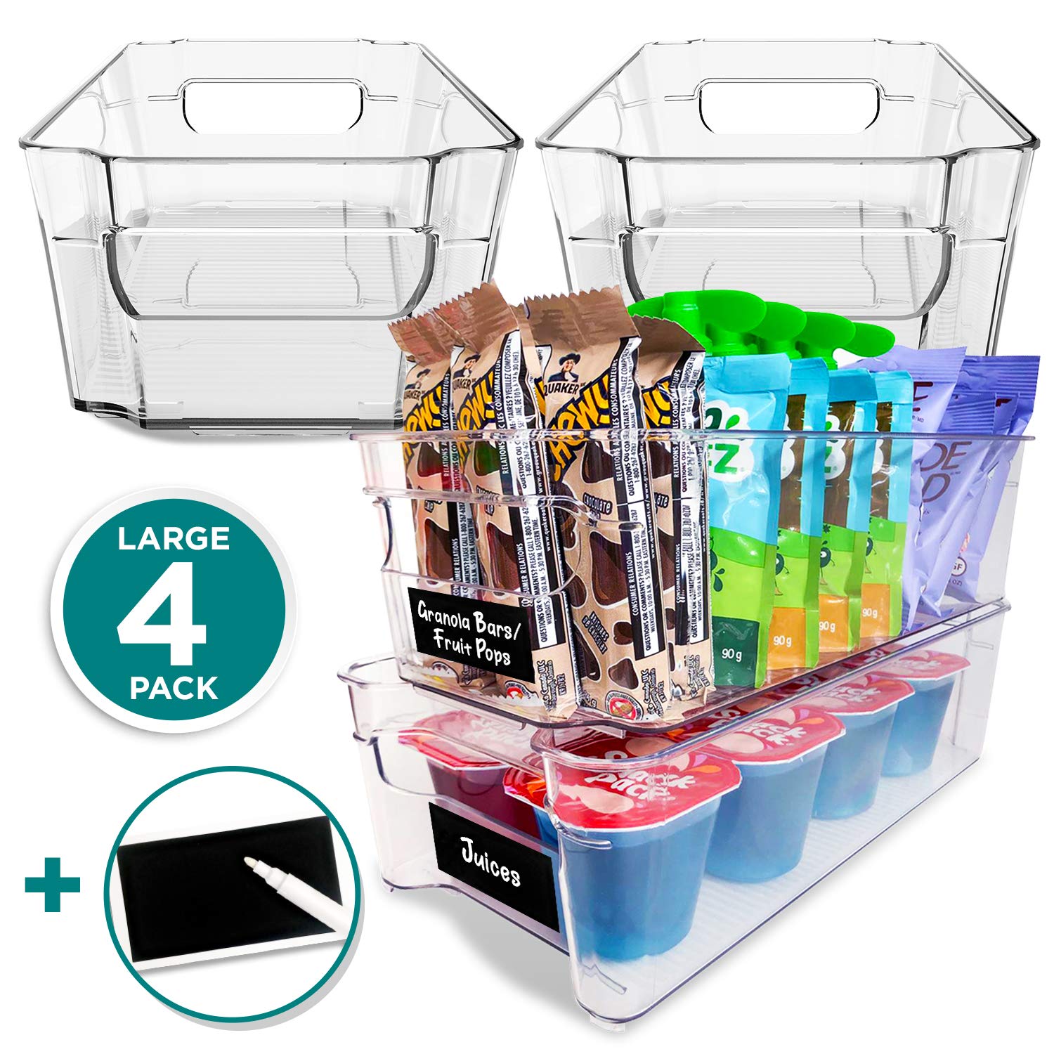 4 Pack Clear Pantry Organization & Storage Bins BPA Free Plastic