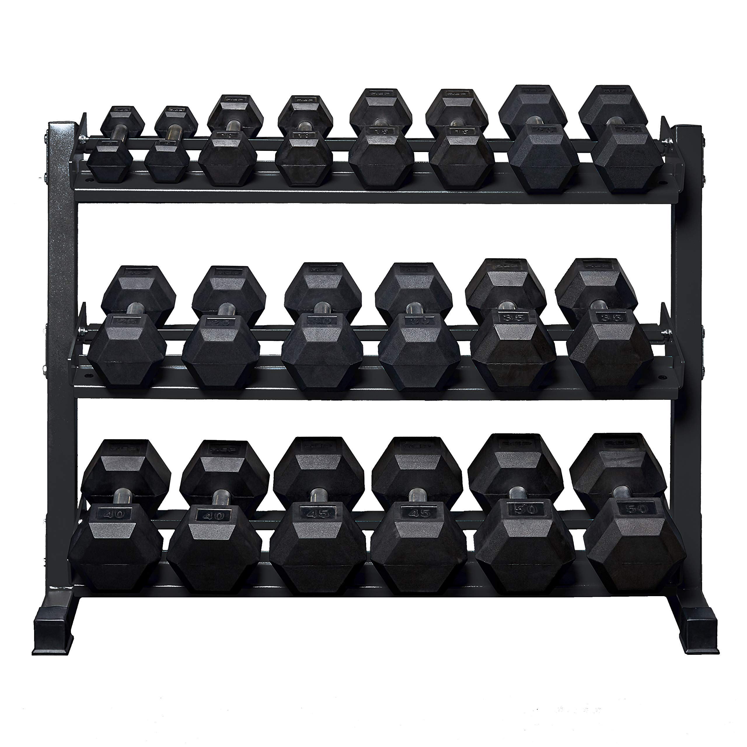 REP Fitness Rubber Hex Dumbbell Set with Rack
