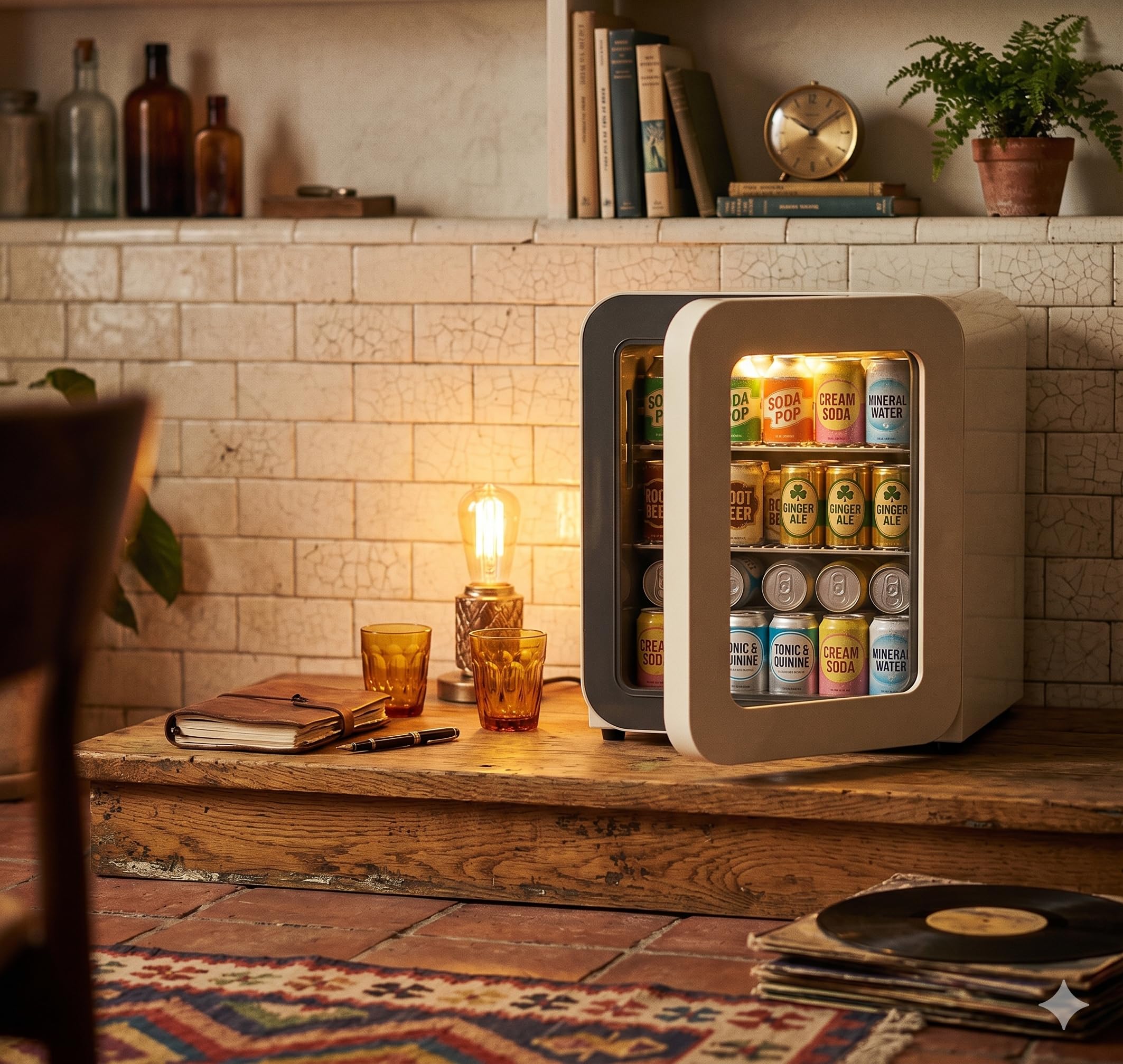°CUBES Retro Kühlschrank 48L Creme – Kompakter Mini Kühlschrank für Zuhause, Büro, Kiosk & Gastronomie – Leiser Getränkekühlschrank für Küche, Home Office, Gaming Room & Hotel