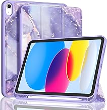 ProElite Smart Case for iPad 10th Generation 2022 Auto Sleep/Wake Cover Left Side Pencil Holder Soft Flexible Case Recoil Series - Marble Purple
