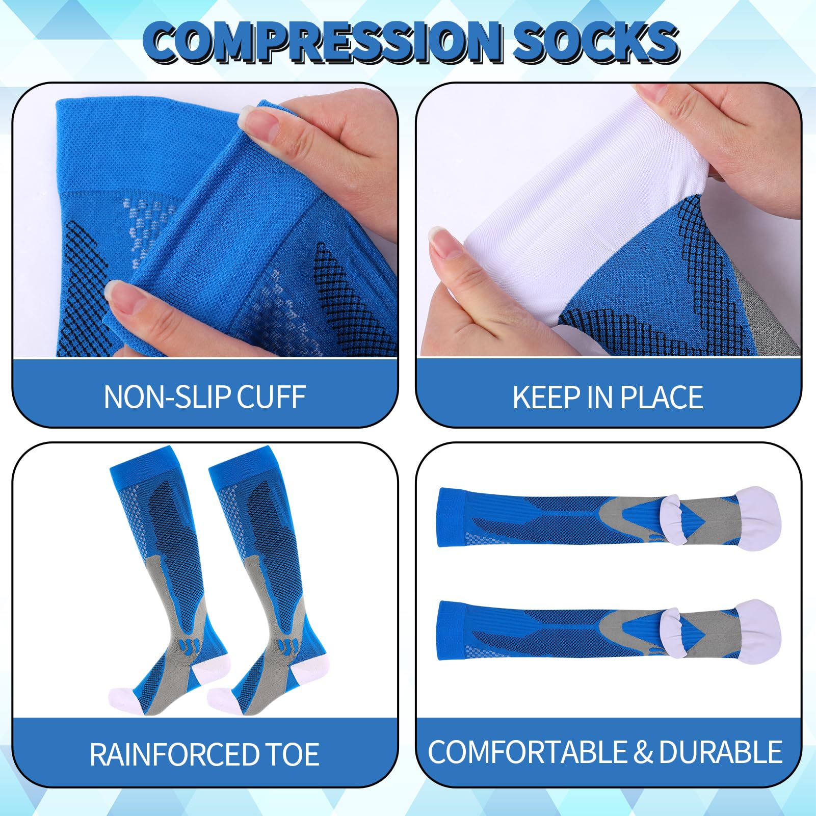 Utensilsto 4 pares de calcetines de compresión unisex, 15-25 mmHg, calcetines deportivos con elásticos, para hombre y mujer, para correr, hacer deporte