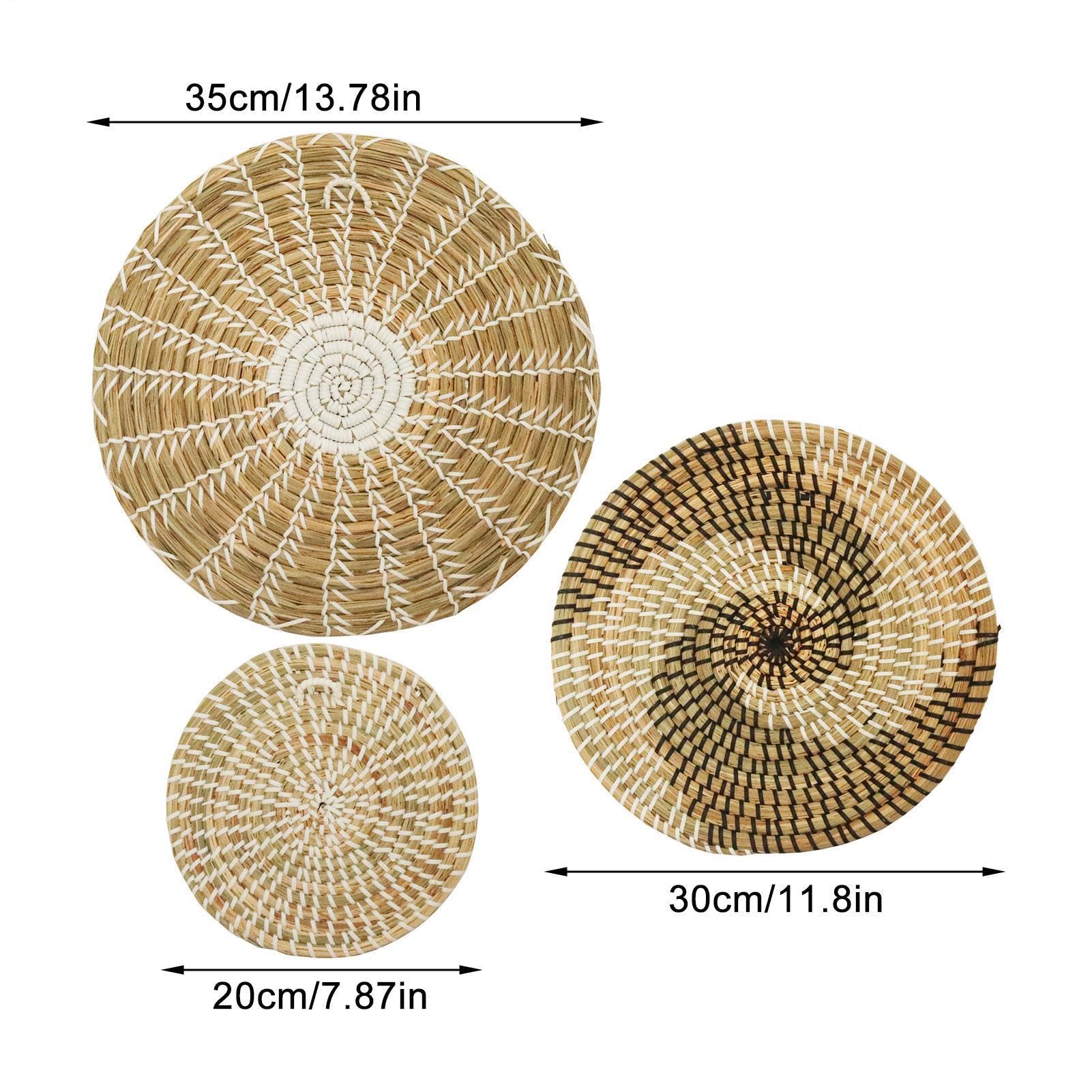 Genérico Decoración de pared de cesta tejida | Juego de 3 cestas tejidas para decoración de pared, cestas planas de mimbre Natural para colgar, decoracións bohemia para sala de estar o dormitorio