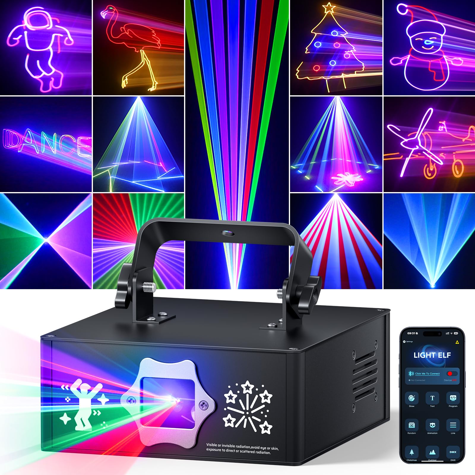 Ehaho Disco Lights with Bluetooth App Control LA500 | 3D DIY Animation Party Dj Lights | Custom Editing of Patterns & Text | Strobe Stage Lighting with DMX512 for Parties Nightclub Live Show Halloween [Energy Class F]