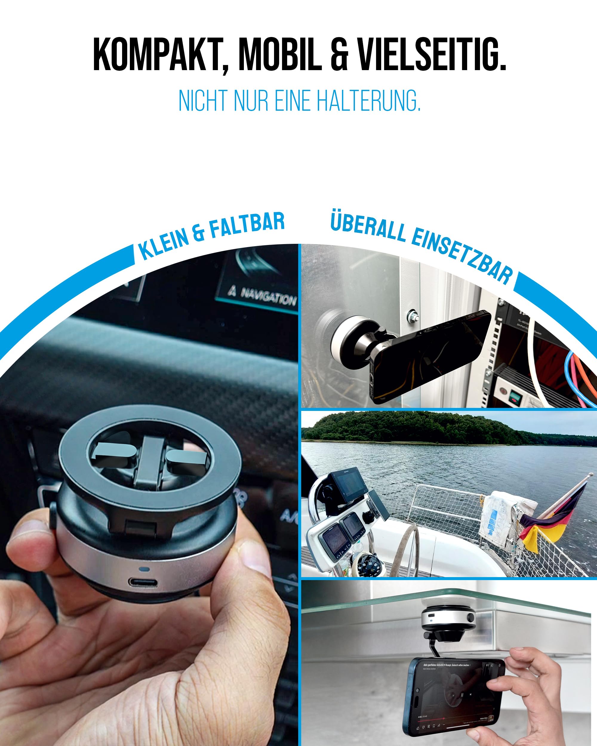 se® SNAP-POWER-BUNDLE – Handyhalterung mit Ladefunktion: SNAPMOUNT Vakuum-Halterung + SNAPCHARGE 15W Magnetisches Ladepad, kompatibel mit MagSafe, für Auto & Zuhause, USB-C, Metallring inklusive
